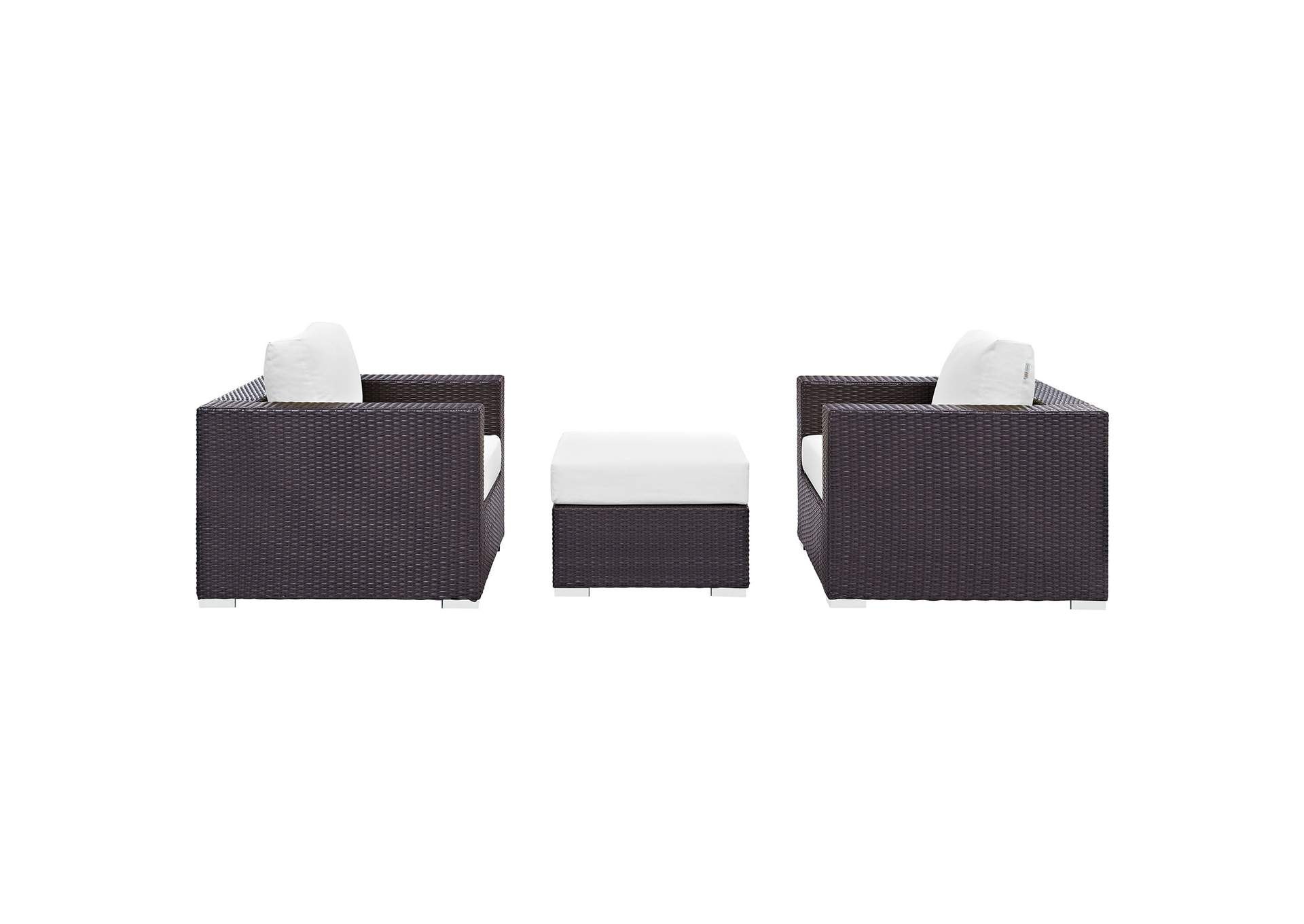 Convene Espresso White 3 Piece Outdoor Patio Sofa Set,Modway