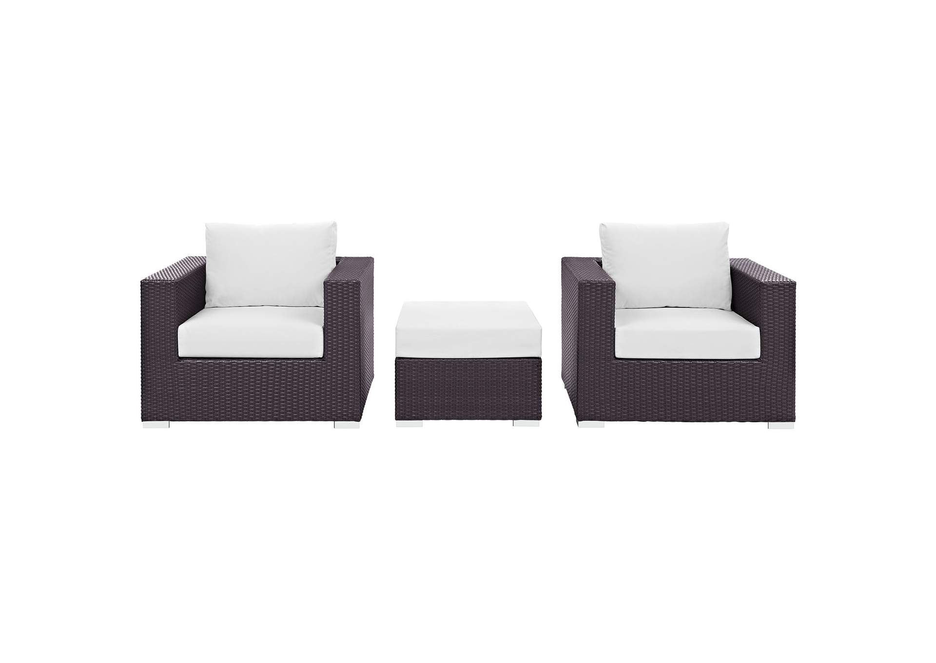 Convene Espresso White 3 Piece Outdoor Patio Sofa Set,Modway