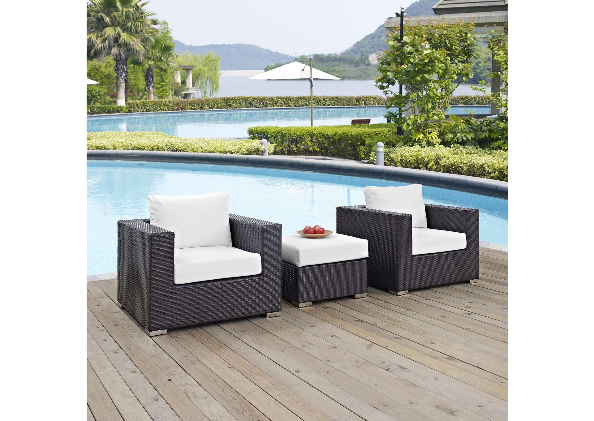 Convene Espresso White 3 Piece Outdoor Patio Sofa Set,Modway