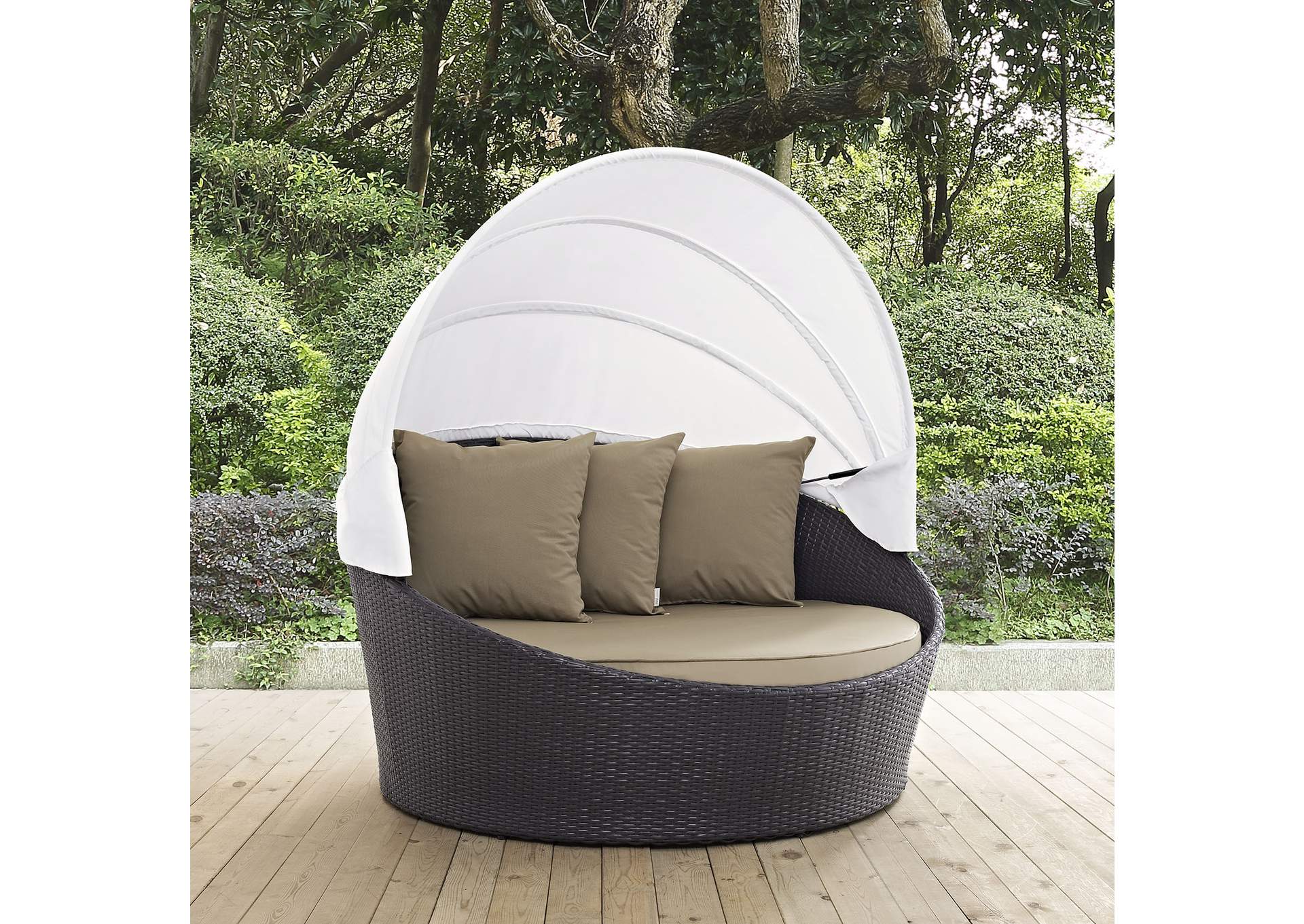 Espresso Mocha Convene Canopy Outdoor Patio Daybed,Modway