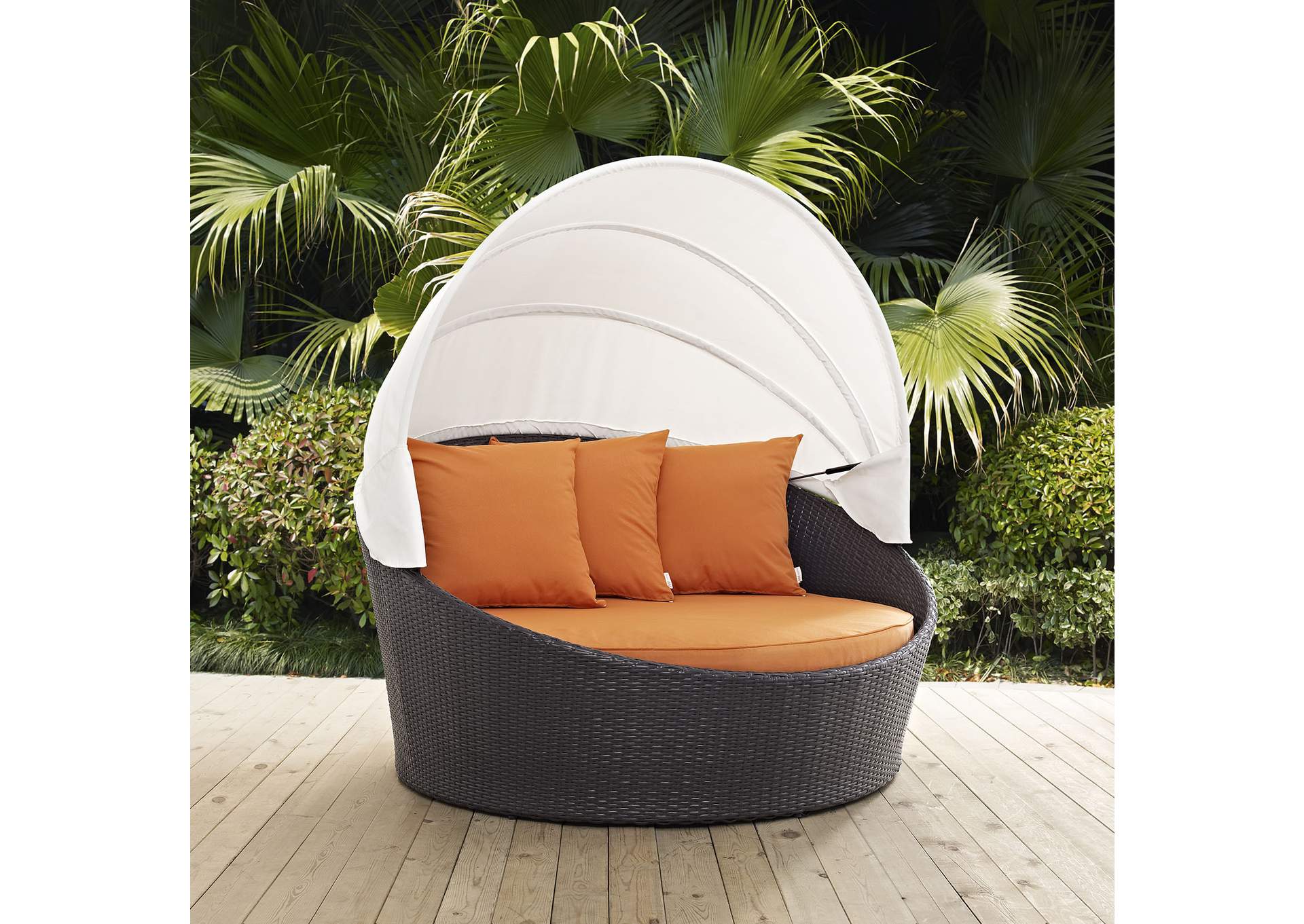 Espresso Orange Convene Canopy Outdoor Patio Daybed,Modway