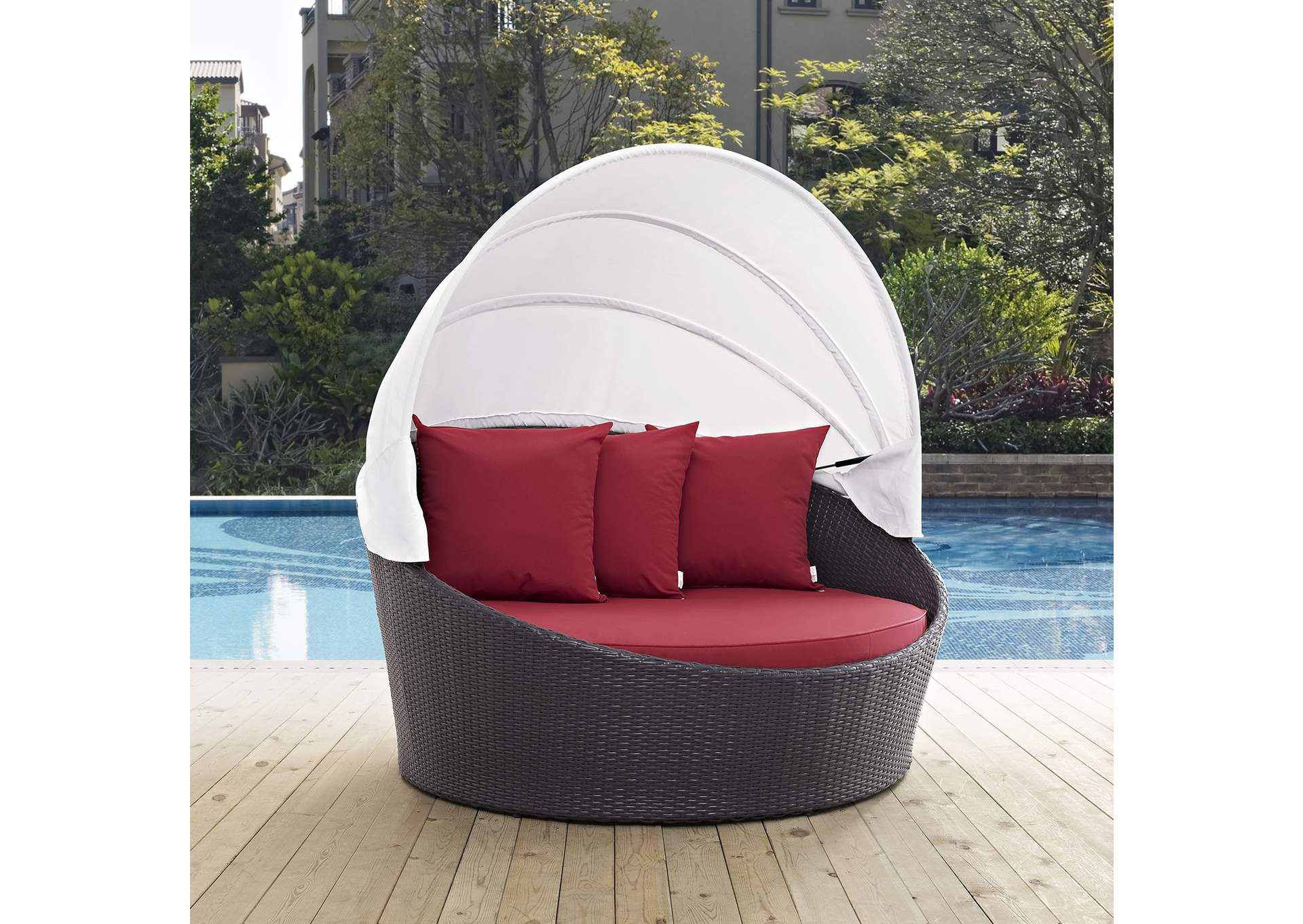 Espresso Red Convene Canopy Outdoor Patio Daybed,Modway