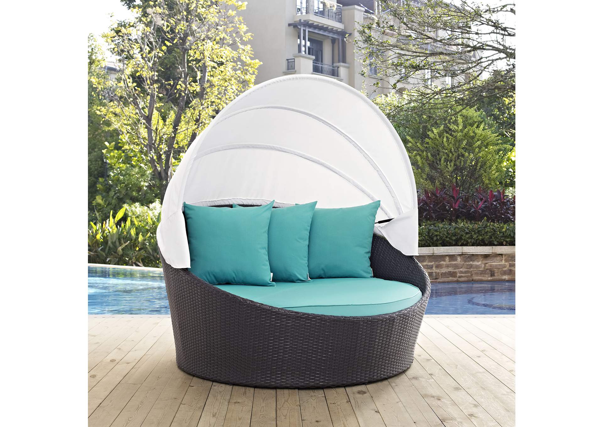 Espresso Turquoise Convene Canopy Outdoor Patio Daybed,Modway