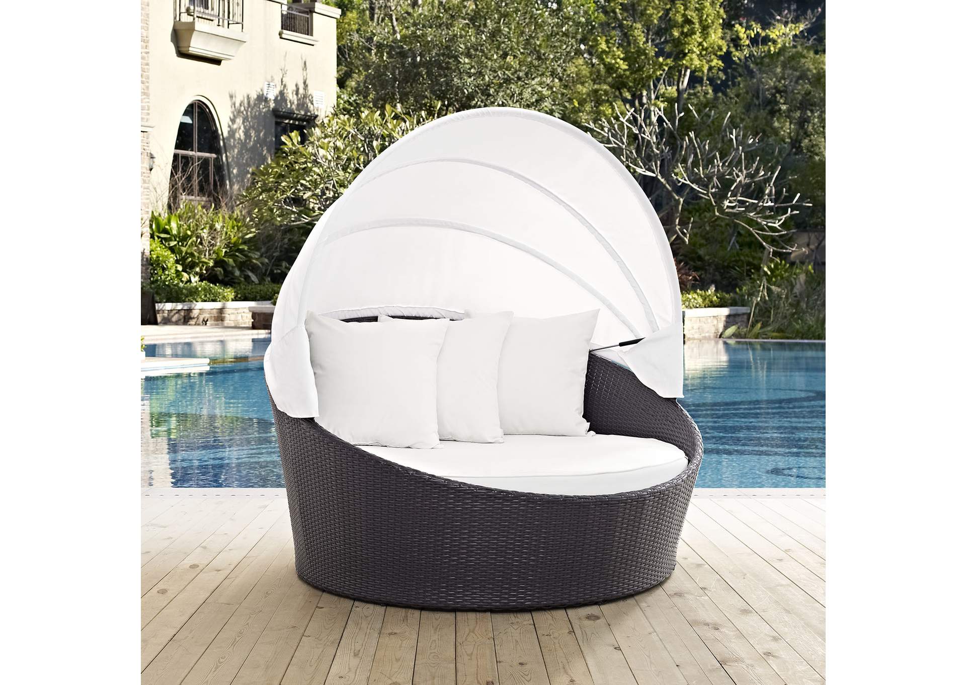 Espresso White Convene Canopy Outdoor Patio Daybed,Modway