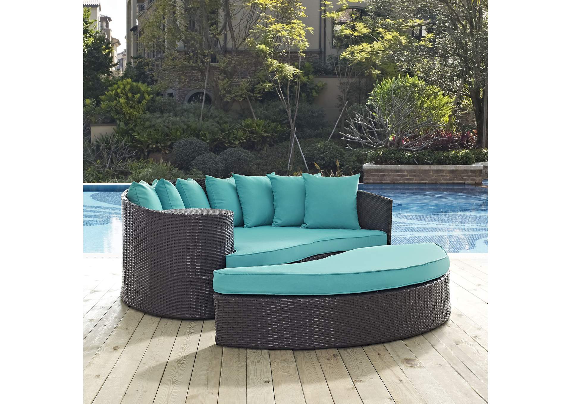 Espresso Turquoise Convene Outdoor Patio Daybed,Modway