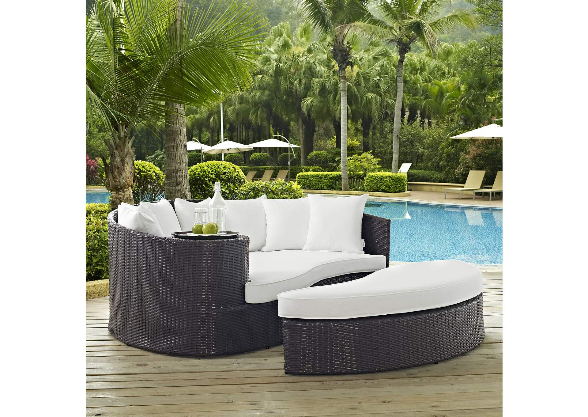 Espresso White Convene Outdoor Patio Daybed,Modway