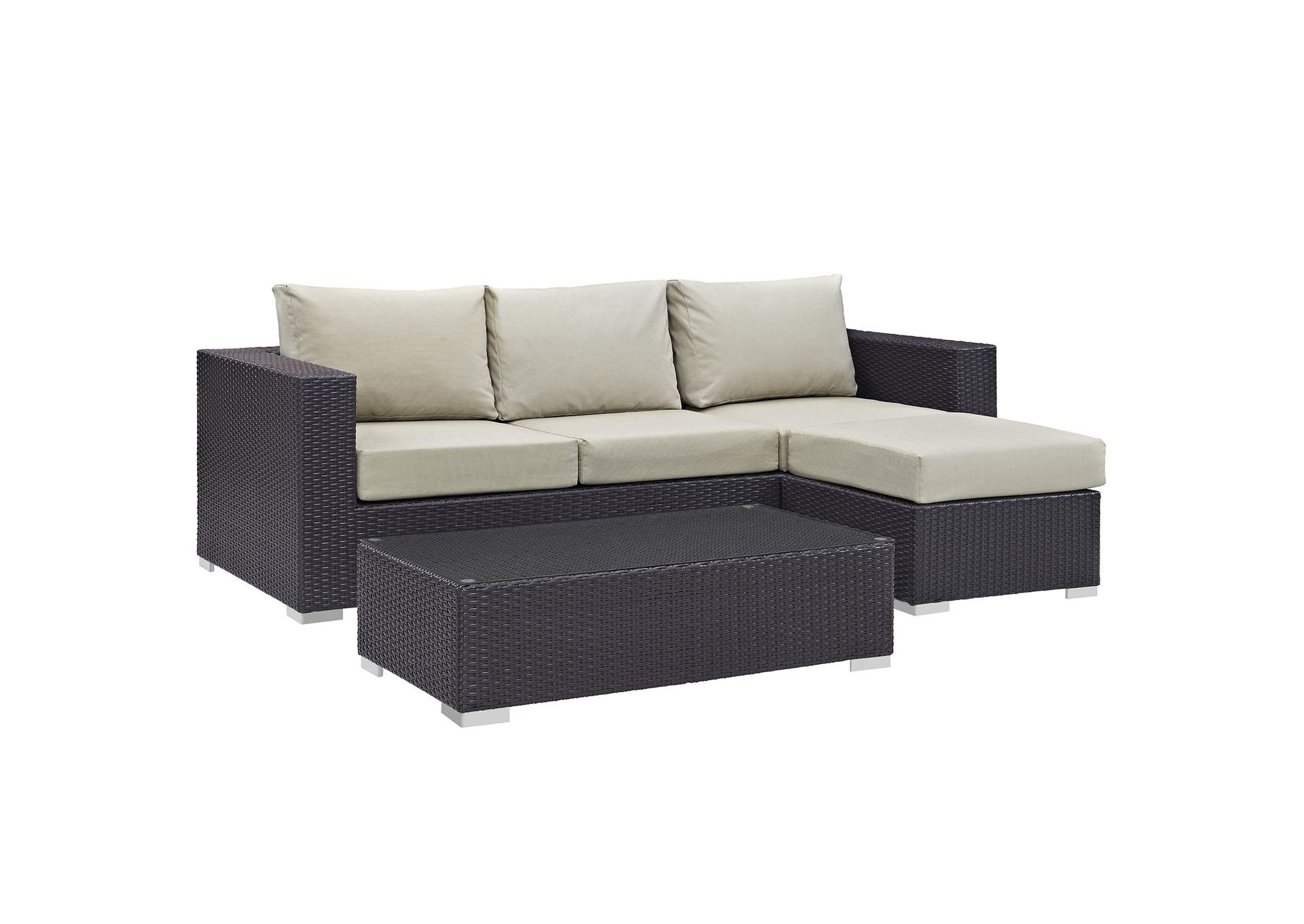 Convene Espresso Beige 3 Piece Outdoor Patio Sofa Set,Modway