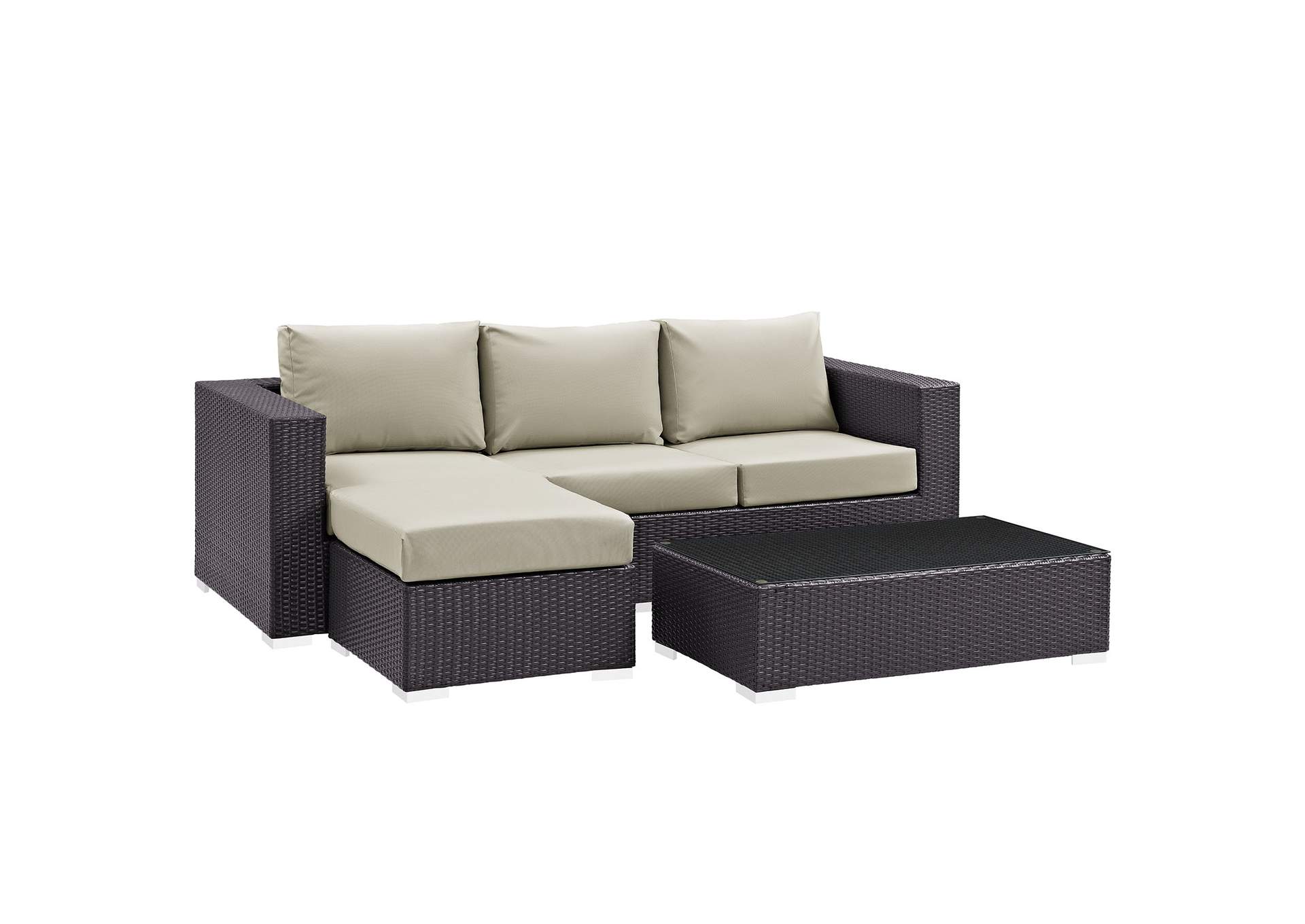 Convene Espresso Beige 3 Piece Outdoor Patio Sofa Set,Modway