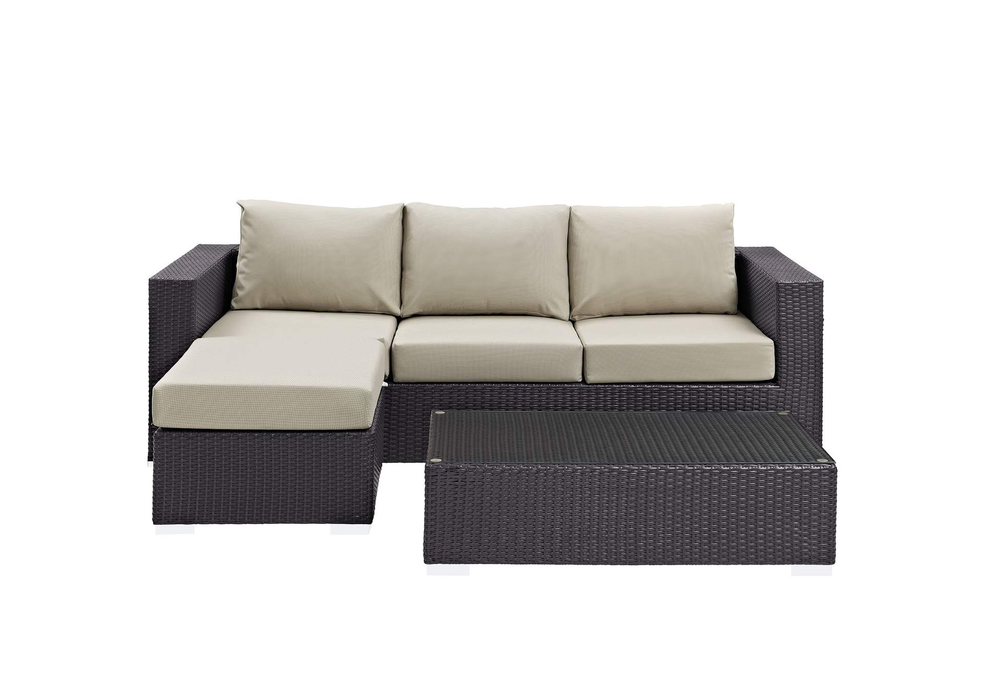 Convene Espresso Beige 3 Piece Outdoor Patio Sofa Set,Modway