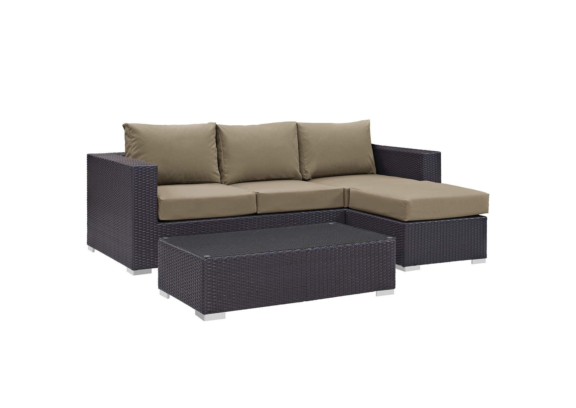 Convene Espresso Mocha 3 Piece Outdoor Patio Sofa Set,Modway