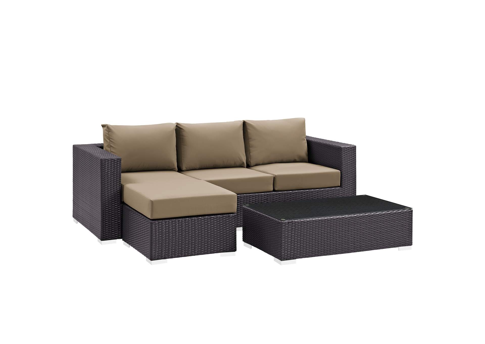 Convene Espresso Mocha 3 Piece Outdoor Patio Sofa Set,Modway