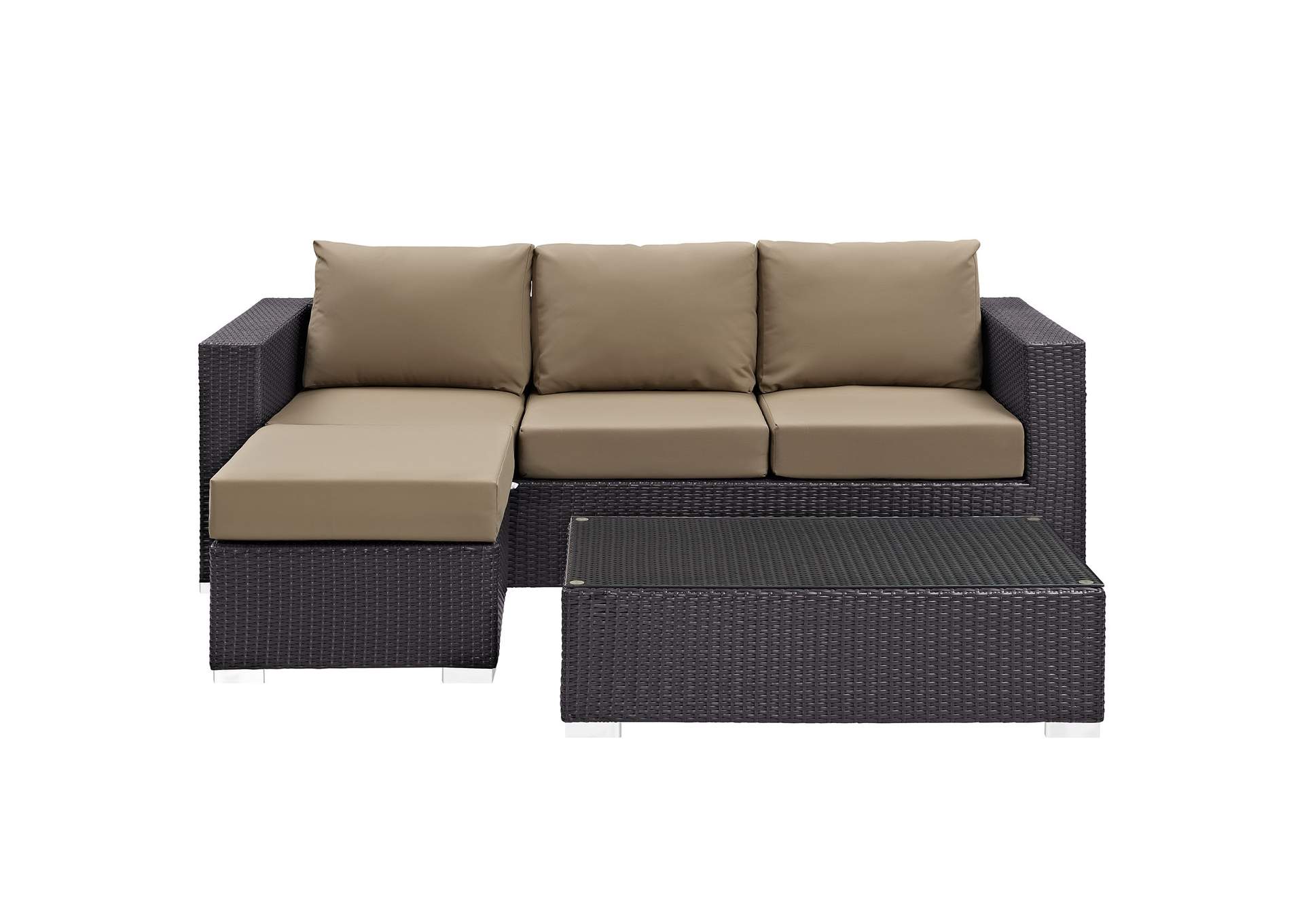 Convene Espresso Mocha 3 Piece Outdoor Patio Sofa Set,Modway