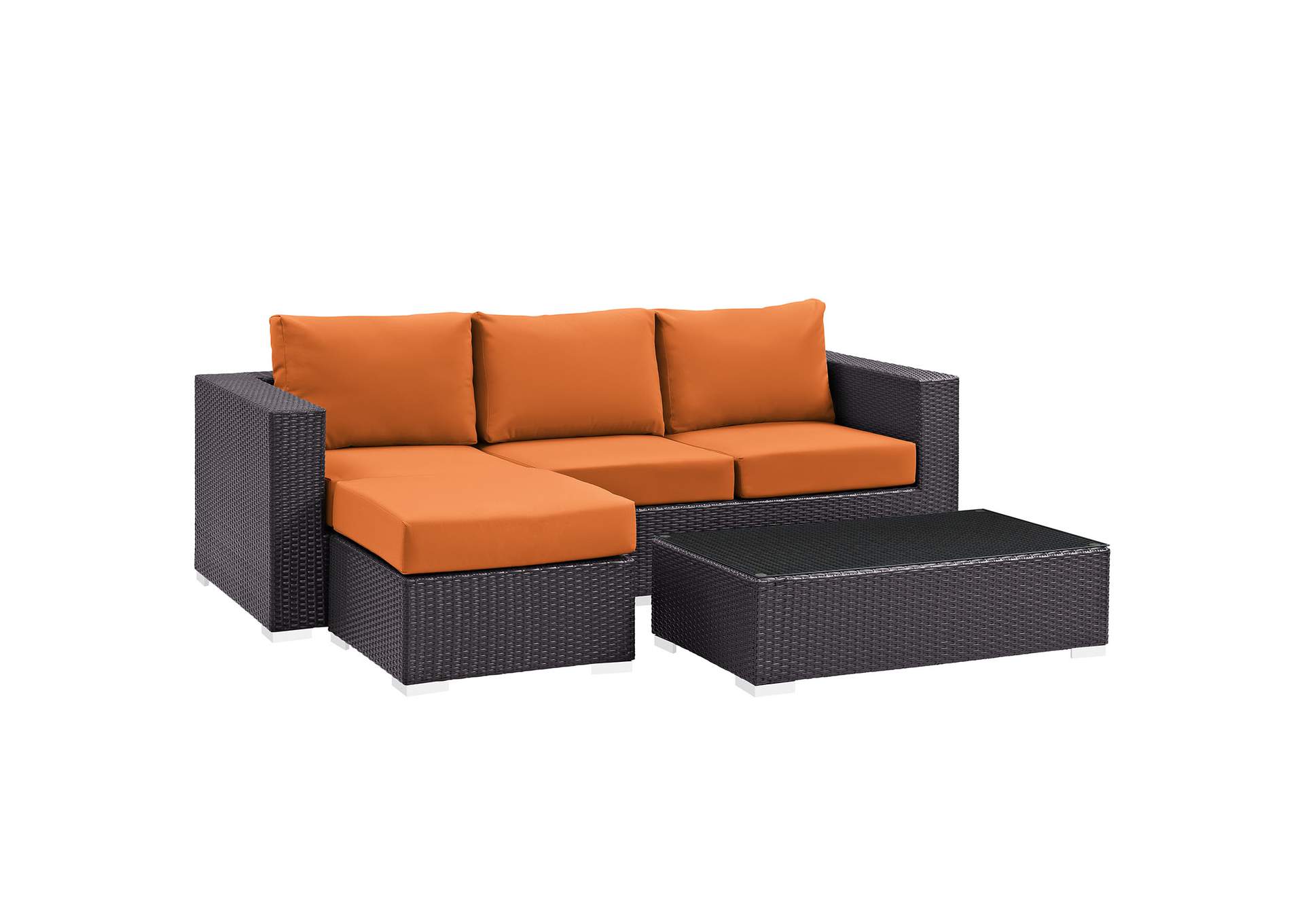 Convene Espresso Orange 3 Piece Outdoor Patio Sofa Set,Modway