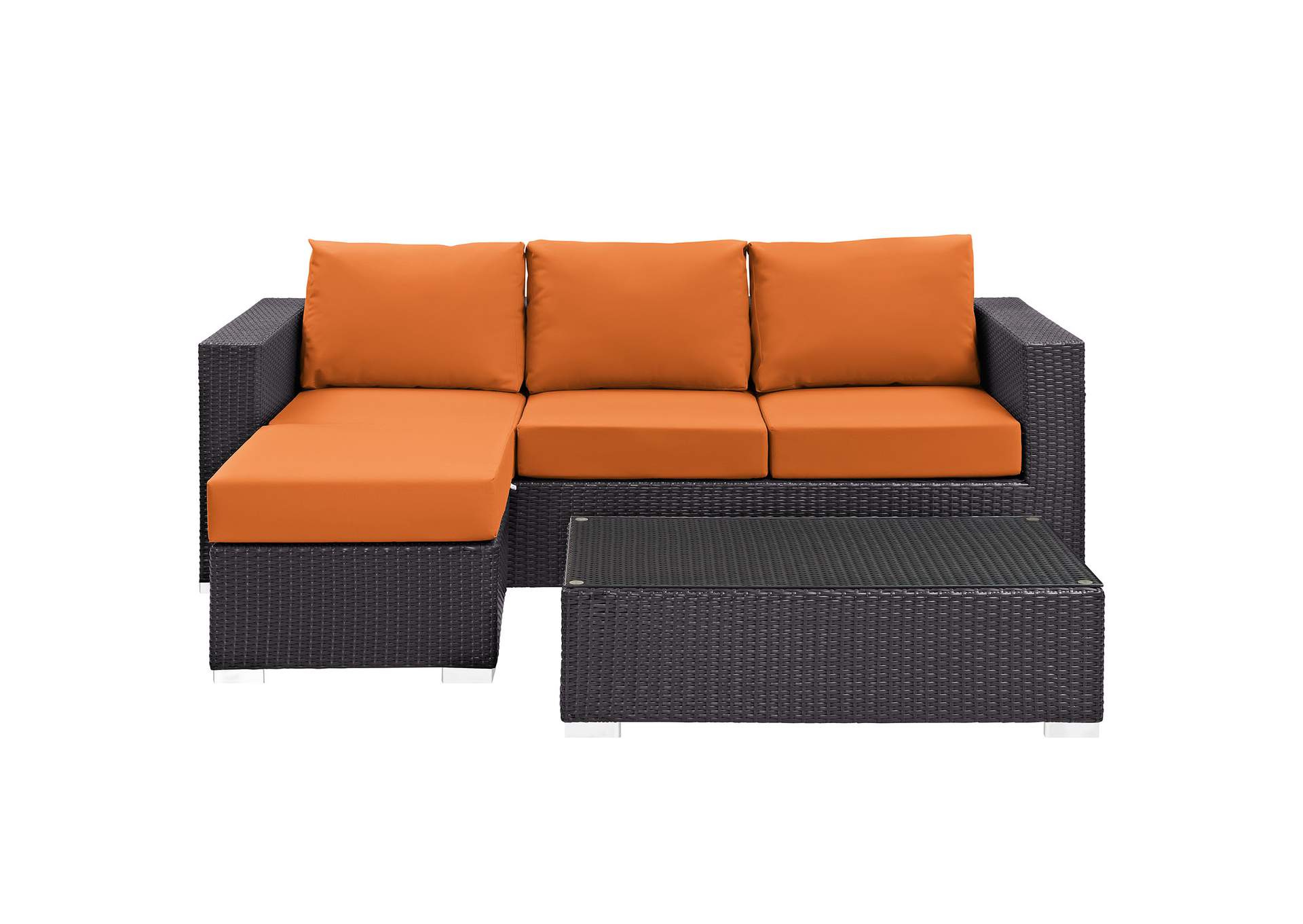 Convene Espresso Orange 3 Piece Outdoor Patio Sofa Set,Modway