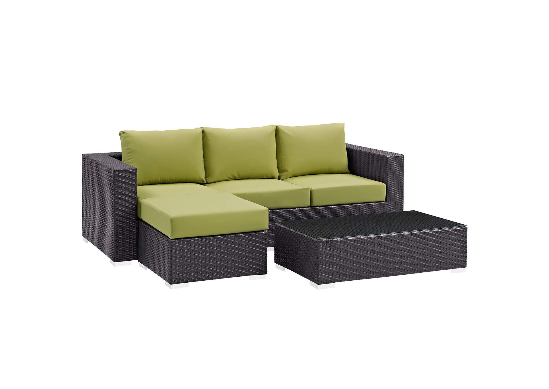 Convene Espresso Peridot 3 Piece Outdoor Patio Sofa Set,Modway