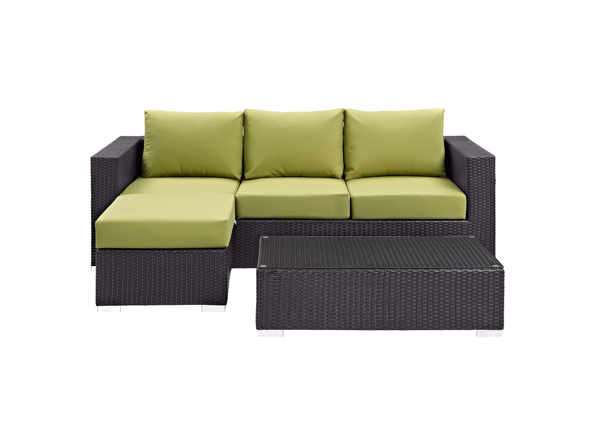 Convene Espresso Peridot 3 Piece Outdoor Patio Sofa Set,Modway