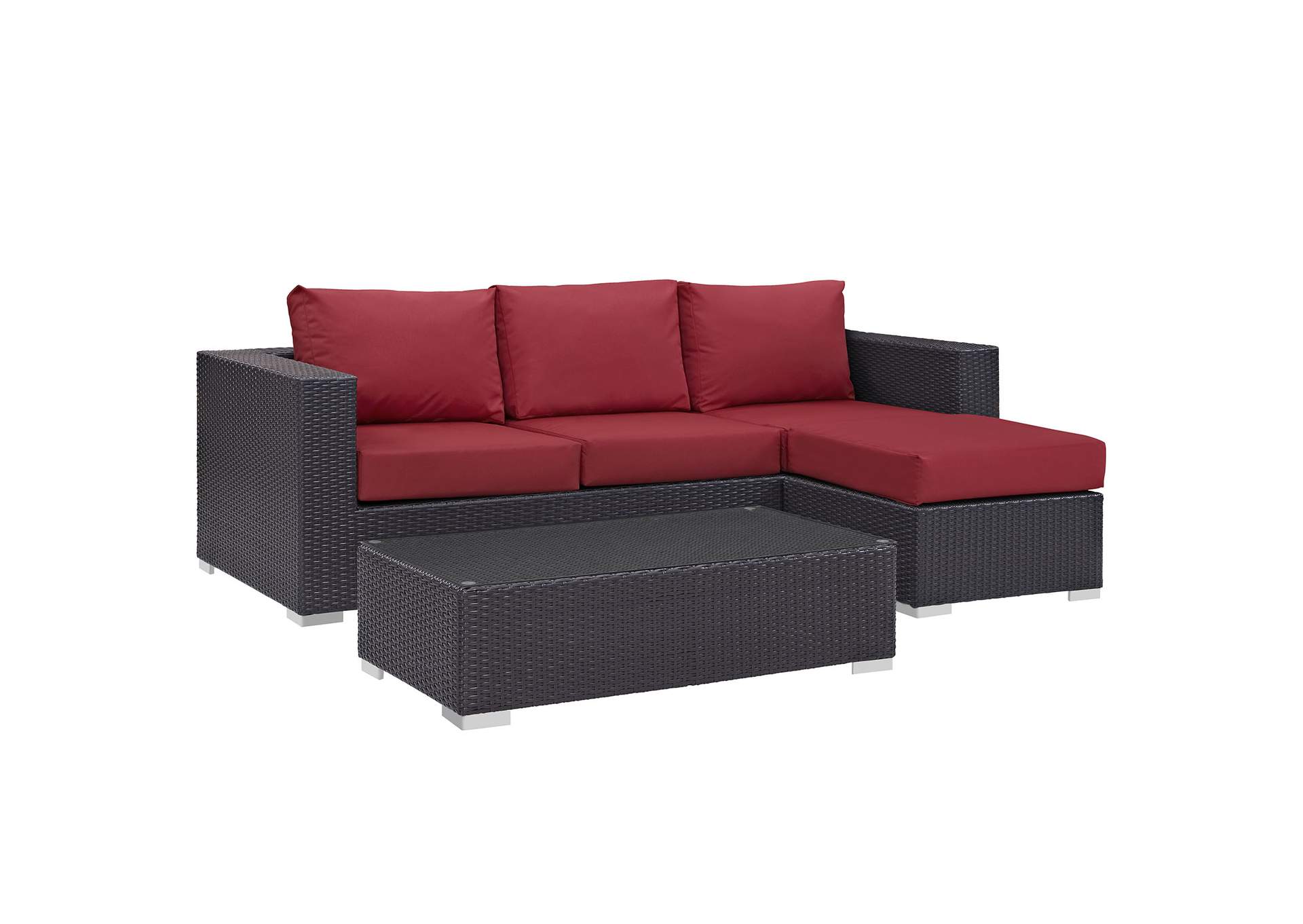 Convene Espresso Red 3 Piece Outdoor Patio Sofa Set,Modway