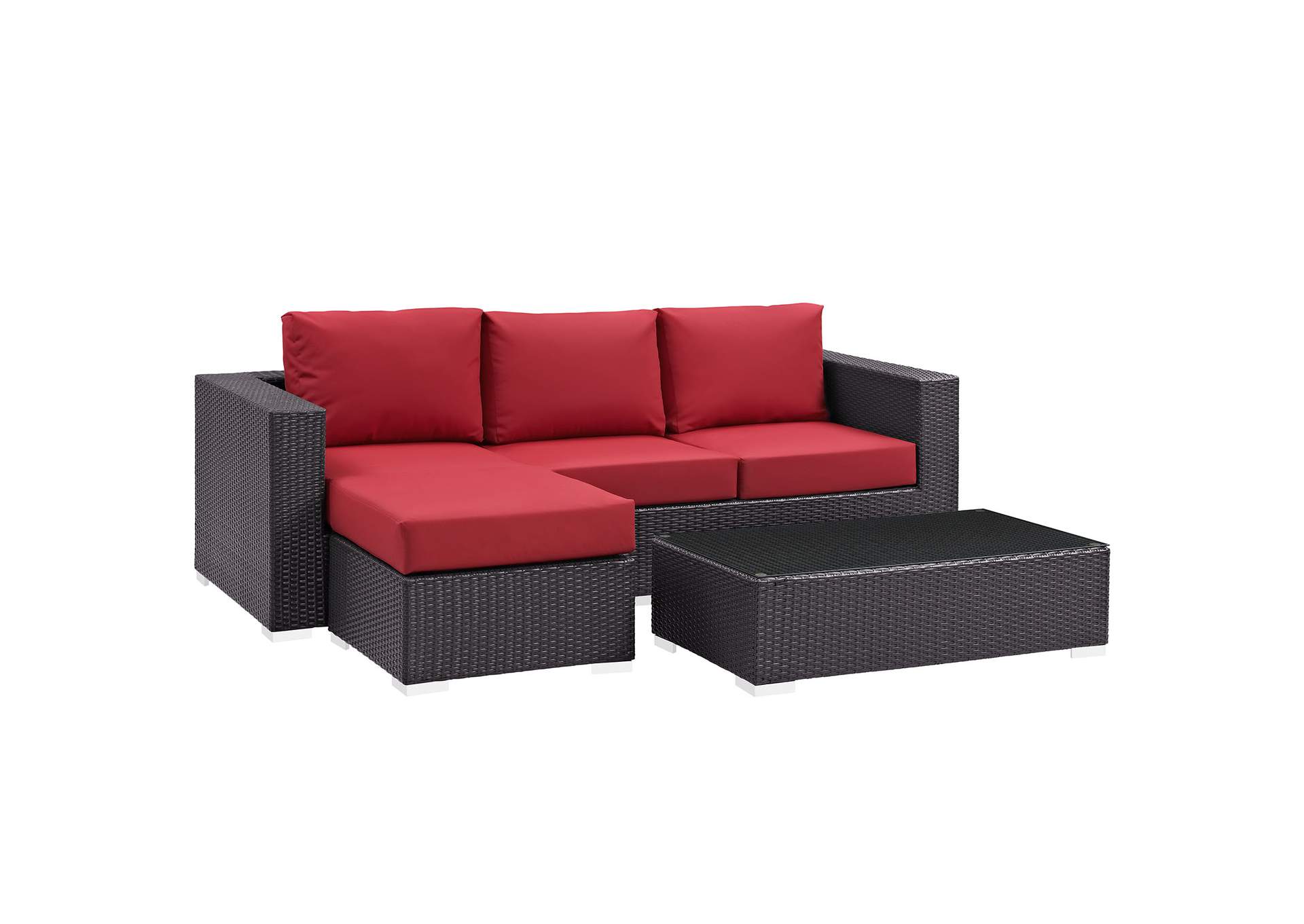 Convene Espresso Red 3 Piece Outdoor Patio Sofa Set,Modway