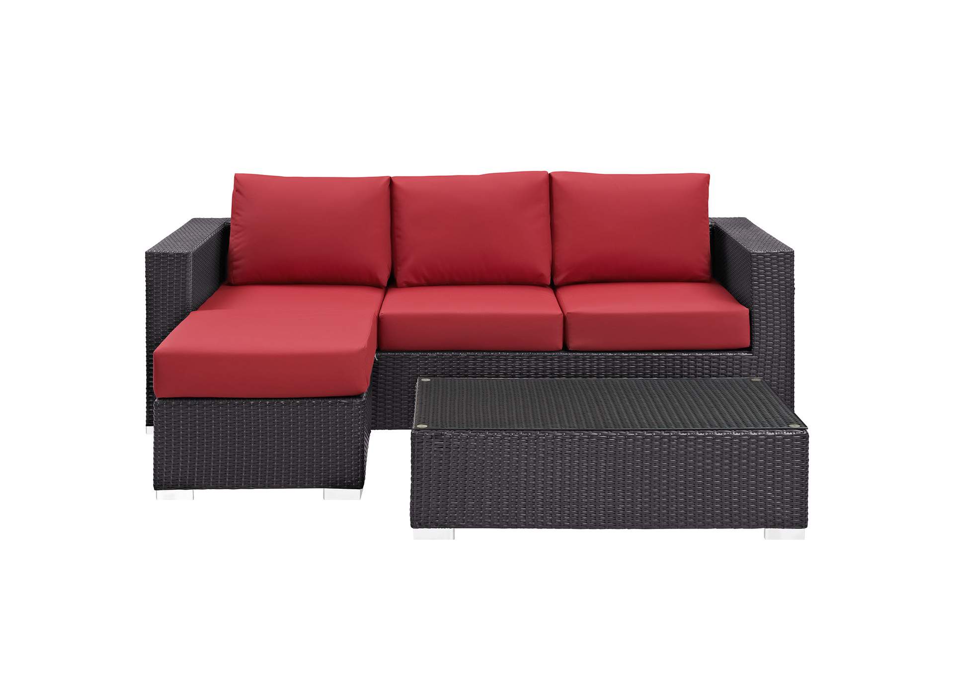 Convene Espresso Red 3 Piece Outdoor Patio Sofa Set,Modway