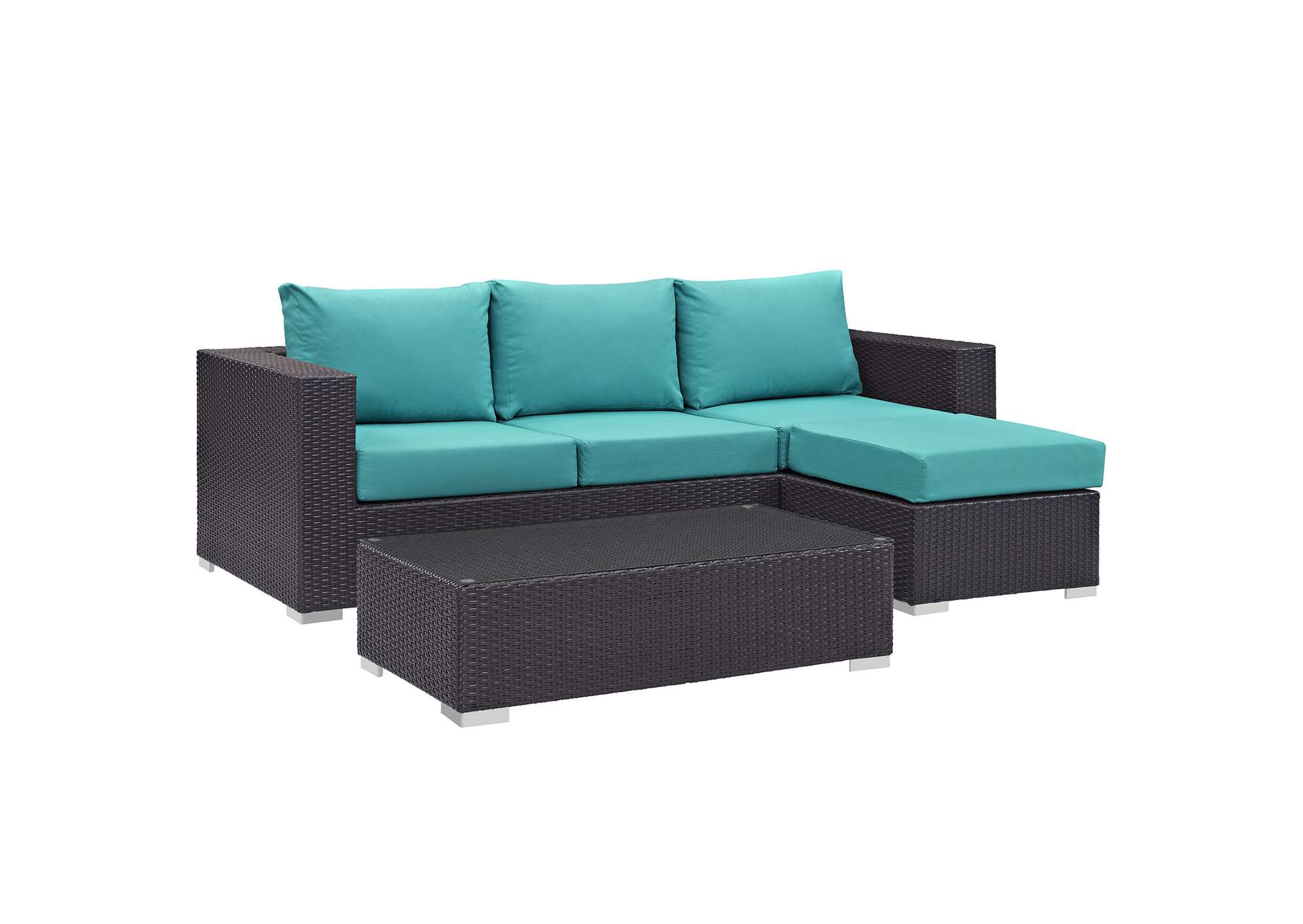 Convene Espresso Turquoise 3 Piece Outdoor Patio Sofa Set,Modway