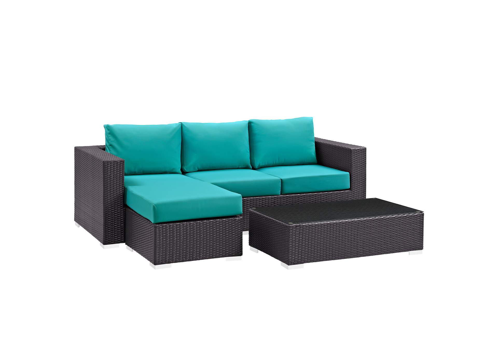 Convene Espresso Turquoise 3 Piece Outdoor Patio Sofa Set,Modway