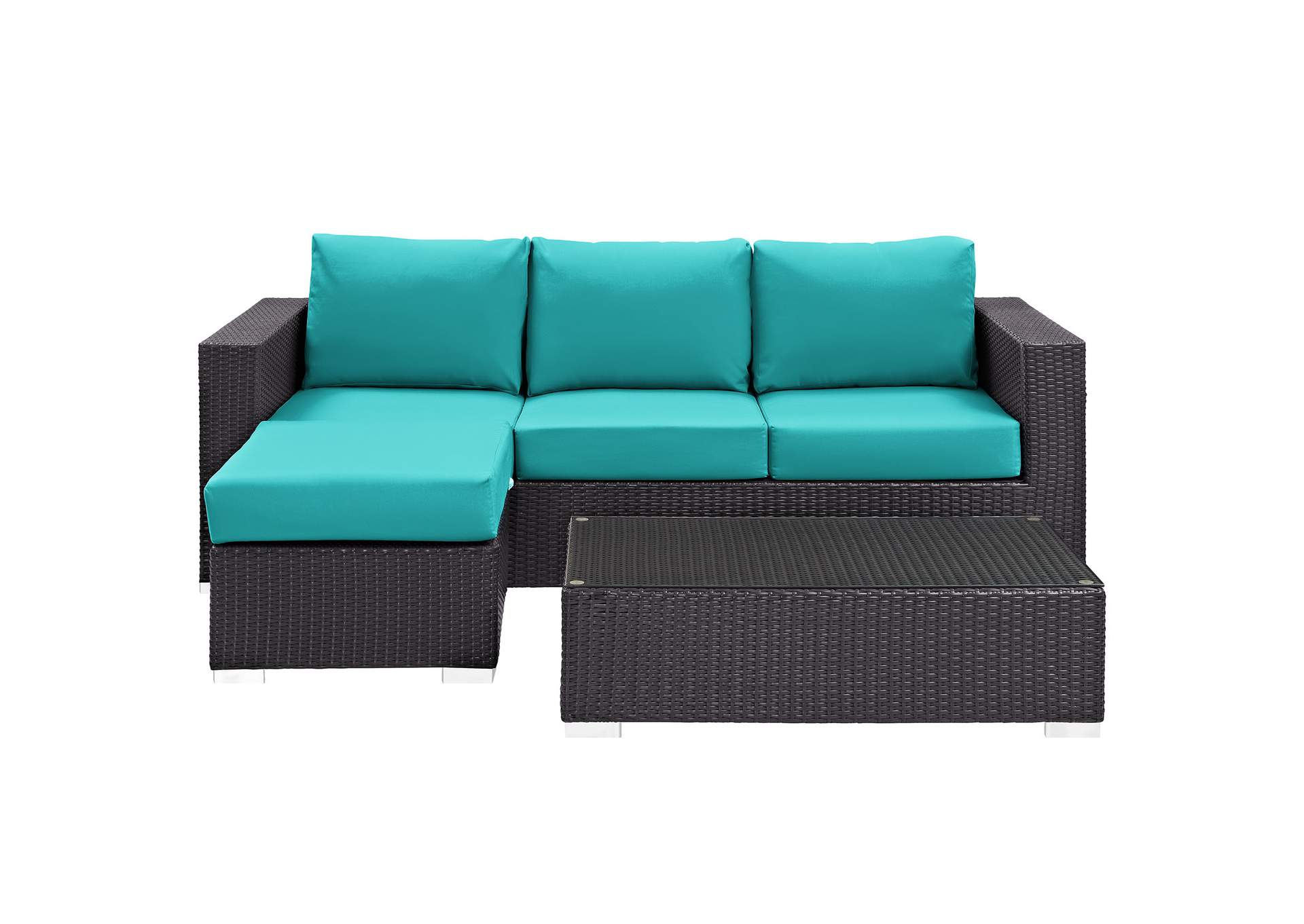 Convene Espresso Turquoise 3 Piece Outdoor Patio Sofa Set,Modway