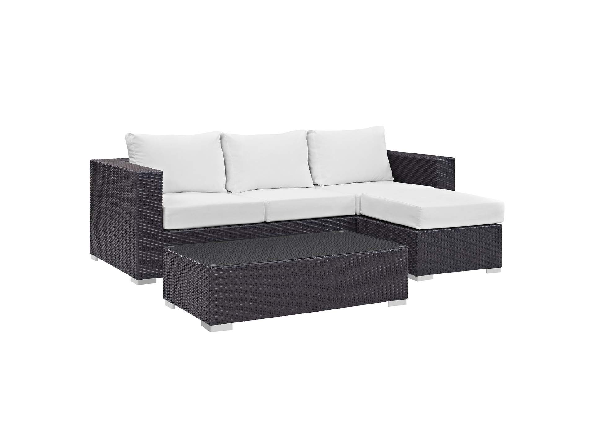 Convene Espresso White 3 Piece Outdoor Patio Sofa Set,Modway