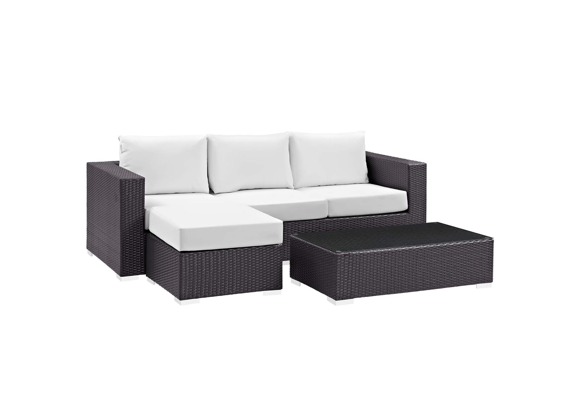 Convene Espresso White 3 Piece Outdoor Patio Sofa Set,Modway