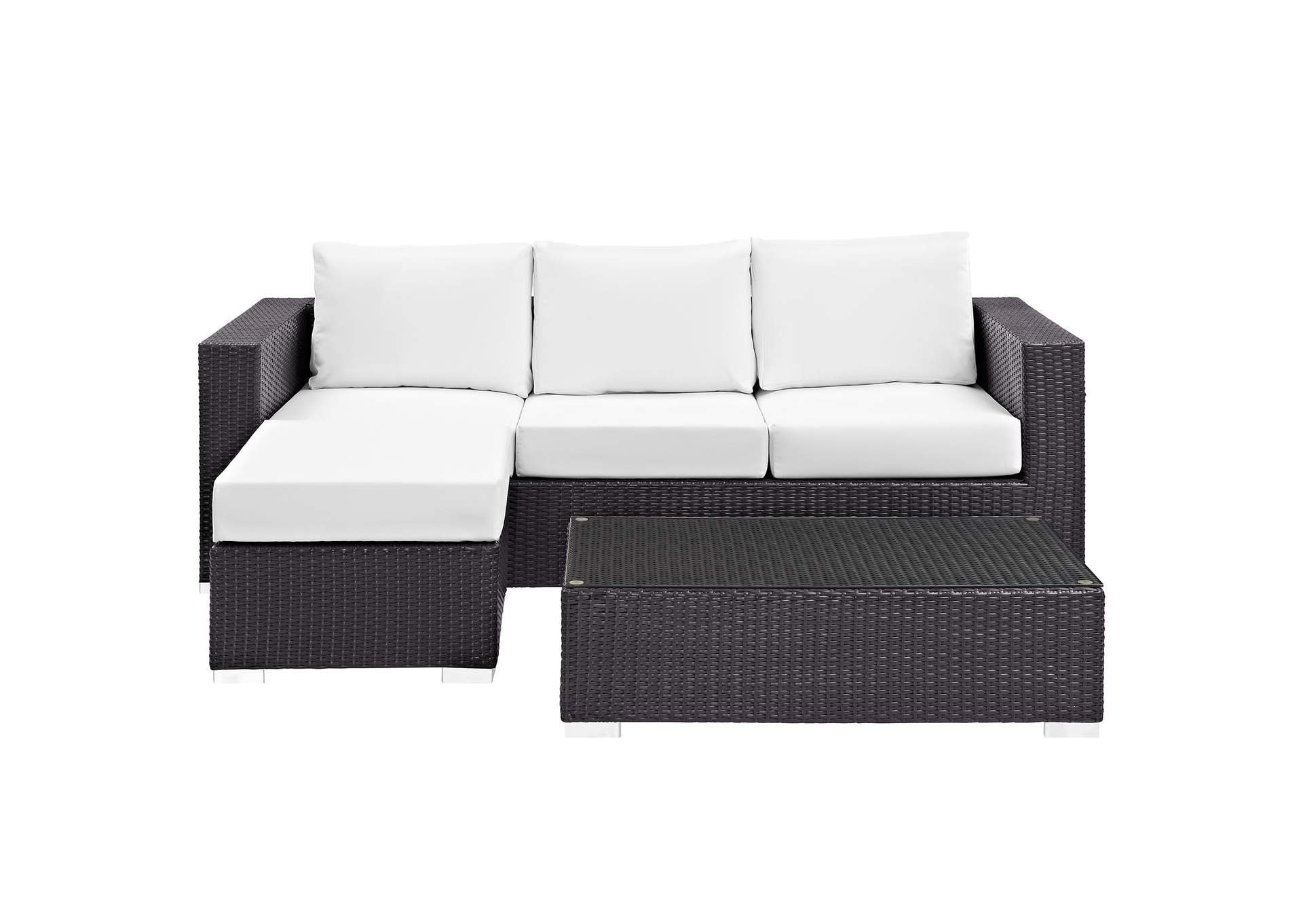 Convene Espresso White 3 Piece Outdoor Patio Sofa Set,Modway