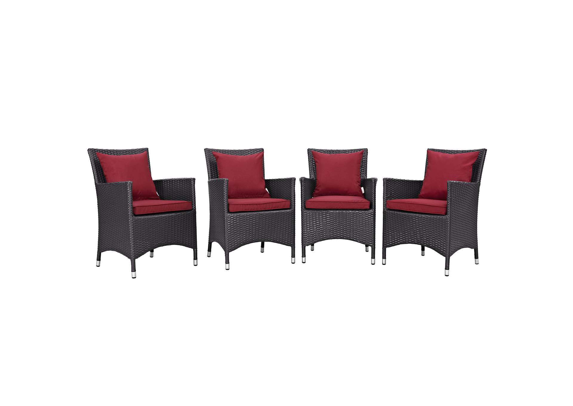 Espresso Red Convene 4 Piece Outdoor Patio Dining Set,Modway