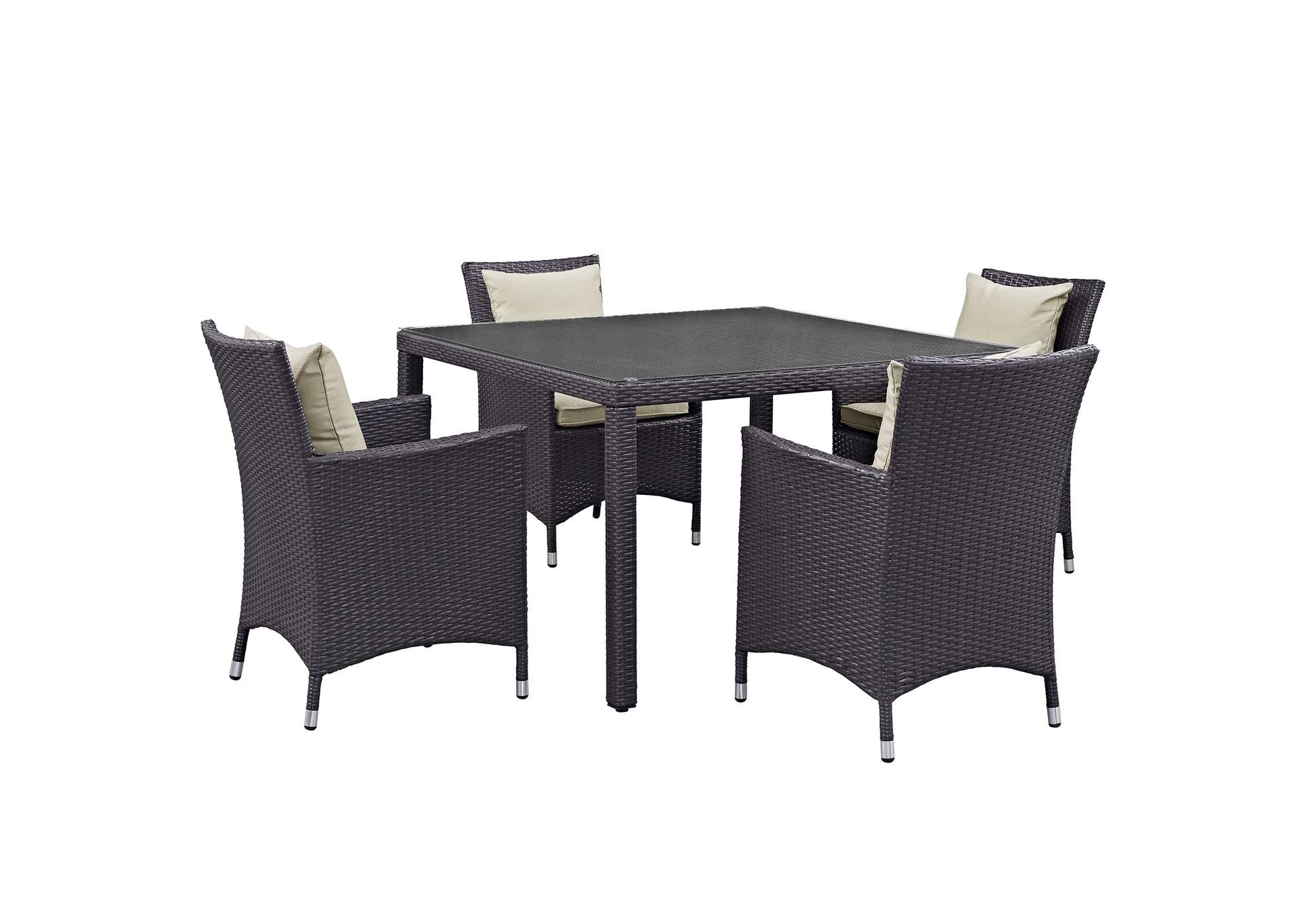 Espresso Beige Convene 5 Piece Outdoor Patio Dining Set,Modway