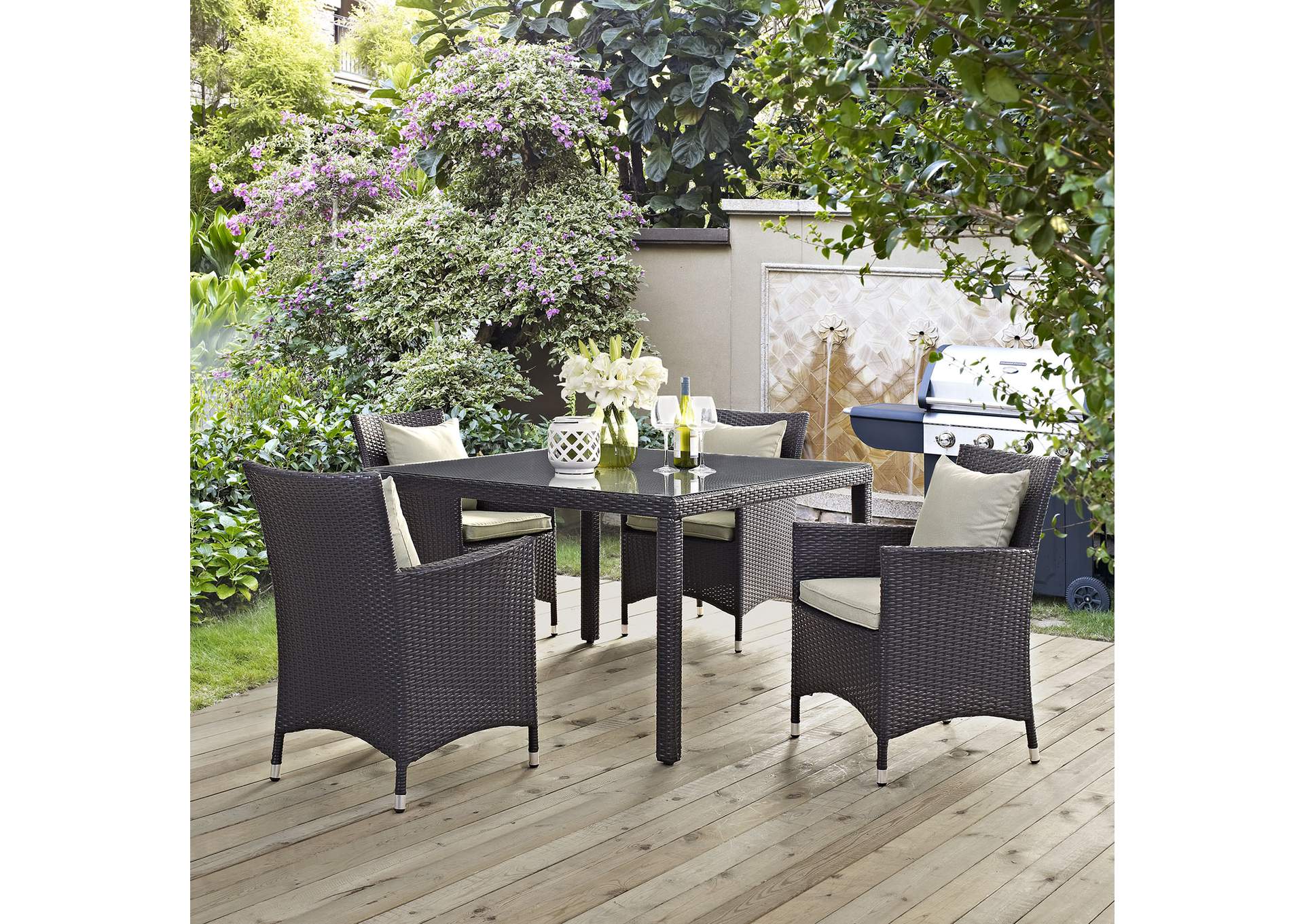 Espresso Beige Convene 5 Piece Outdoor Patio Dining Set,Modway