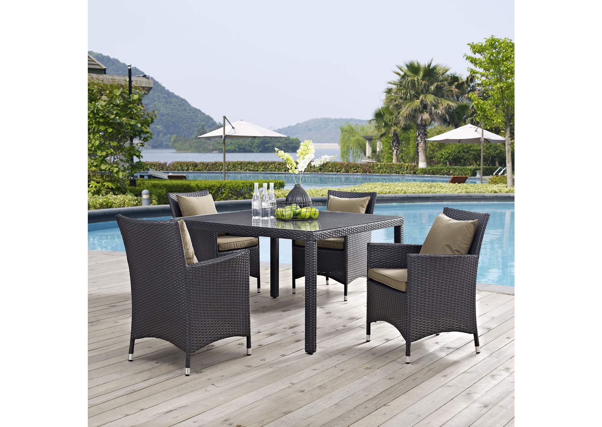 Espresso Mocha Convene 5 Piece Outdoor Patio Dining Set,Modway