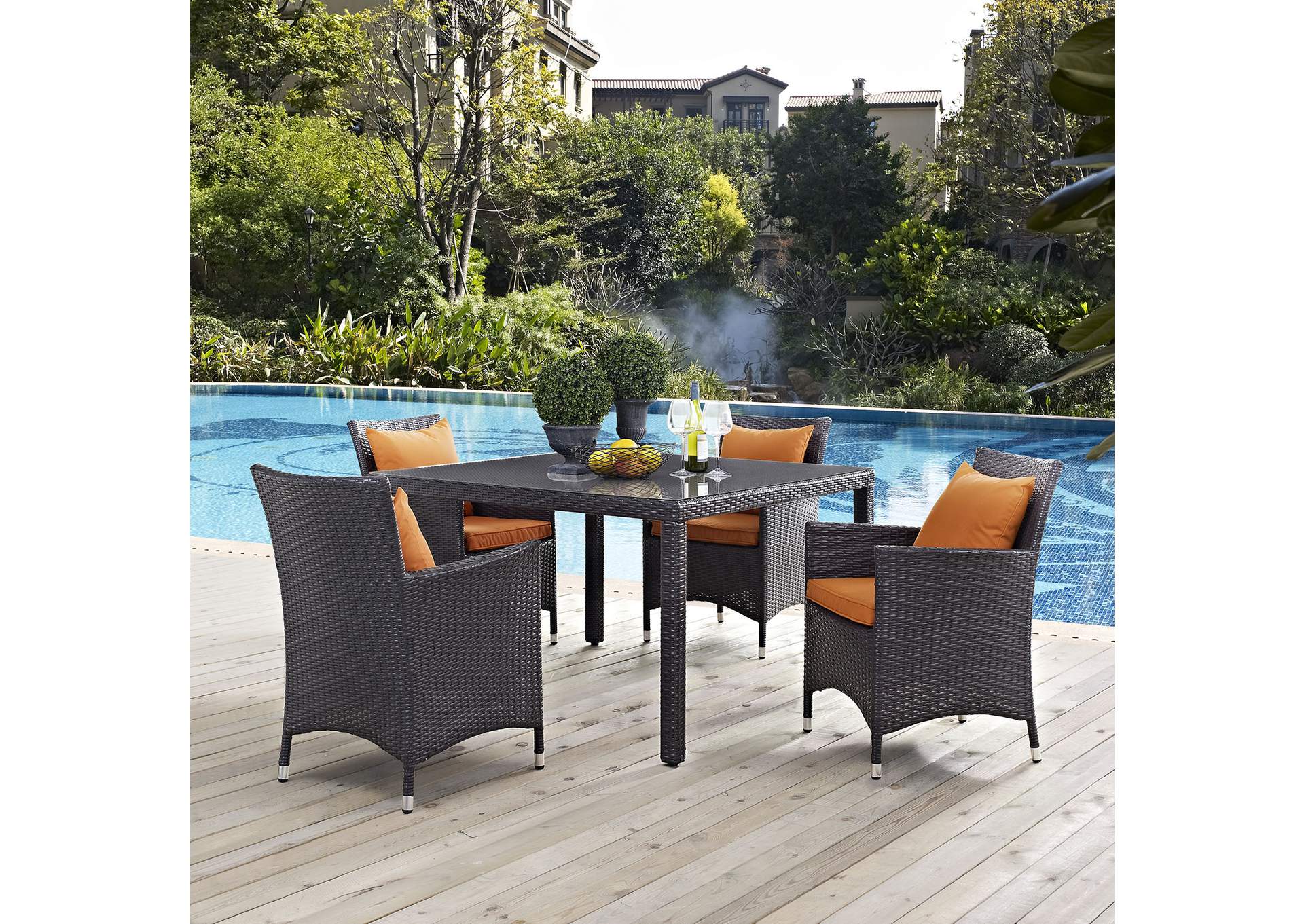 Espresso Orange Convene 5 Piece Outdoor Patio Dining Set,Modway