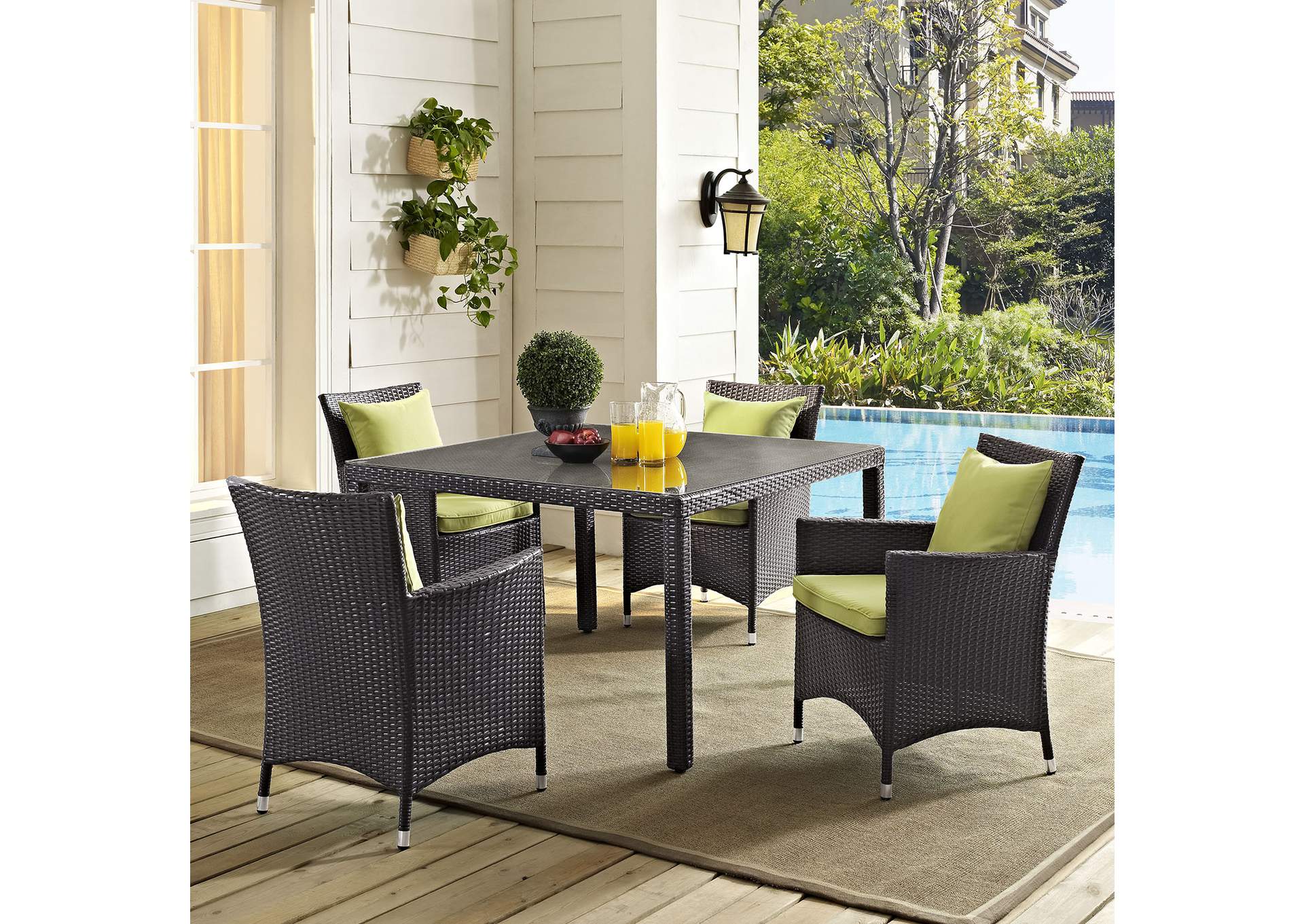 Espresso Peridot Convene 5 Piece Outdoor Patio Dining Set,Modway