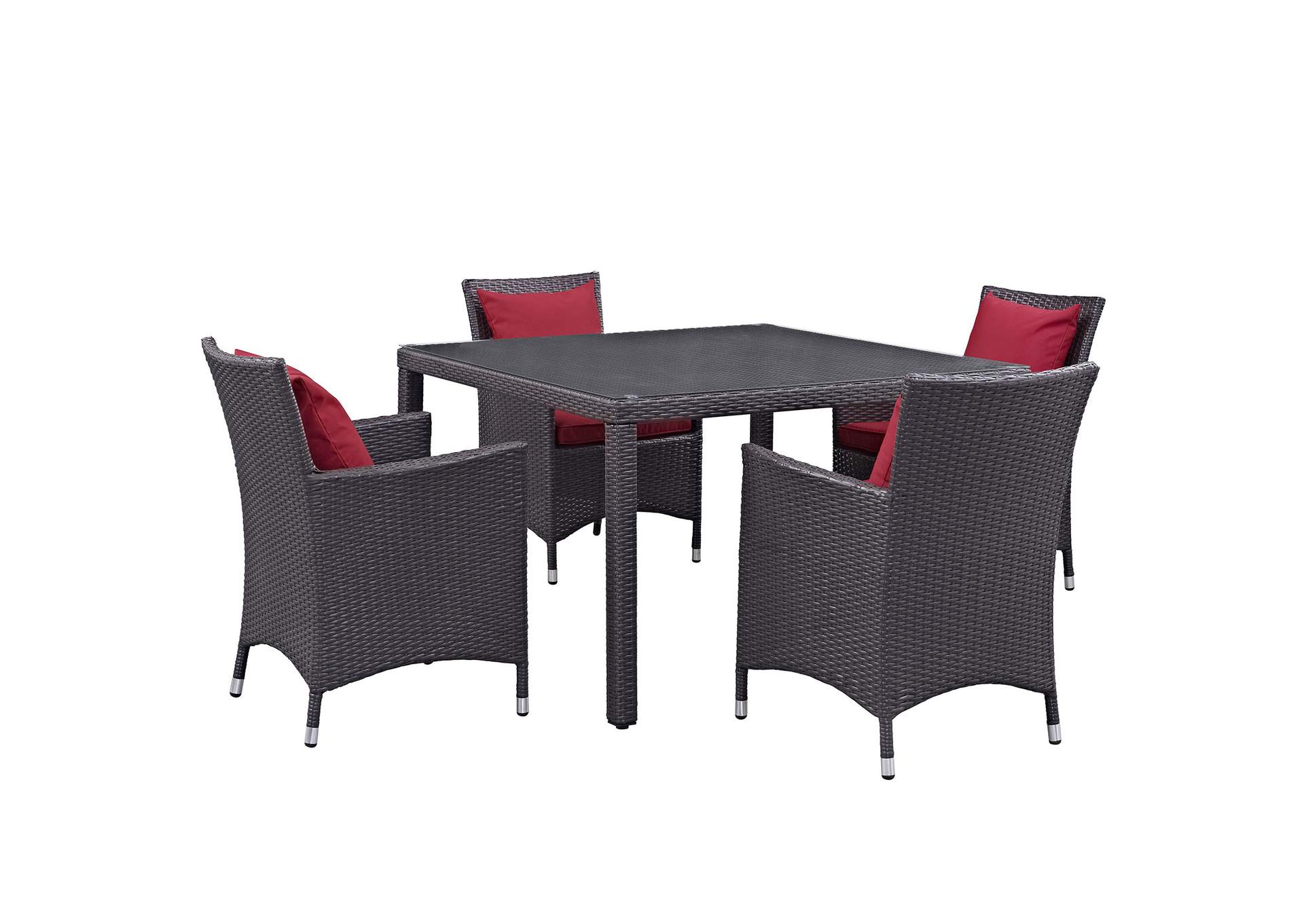 Espresso Red Convene 5 Piece Outdoor Patio Dining Set,Modway