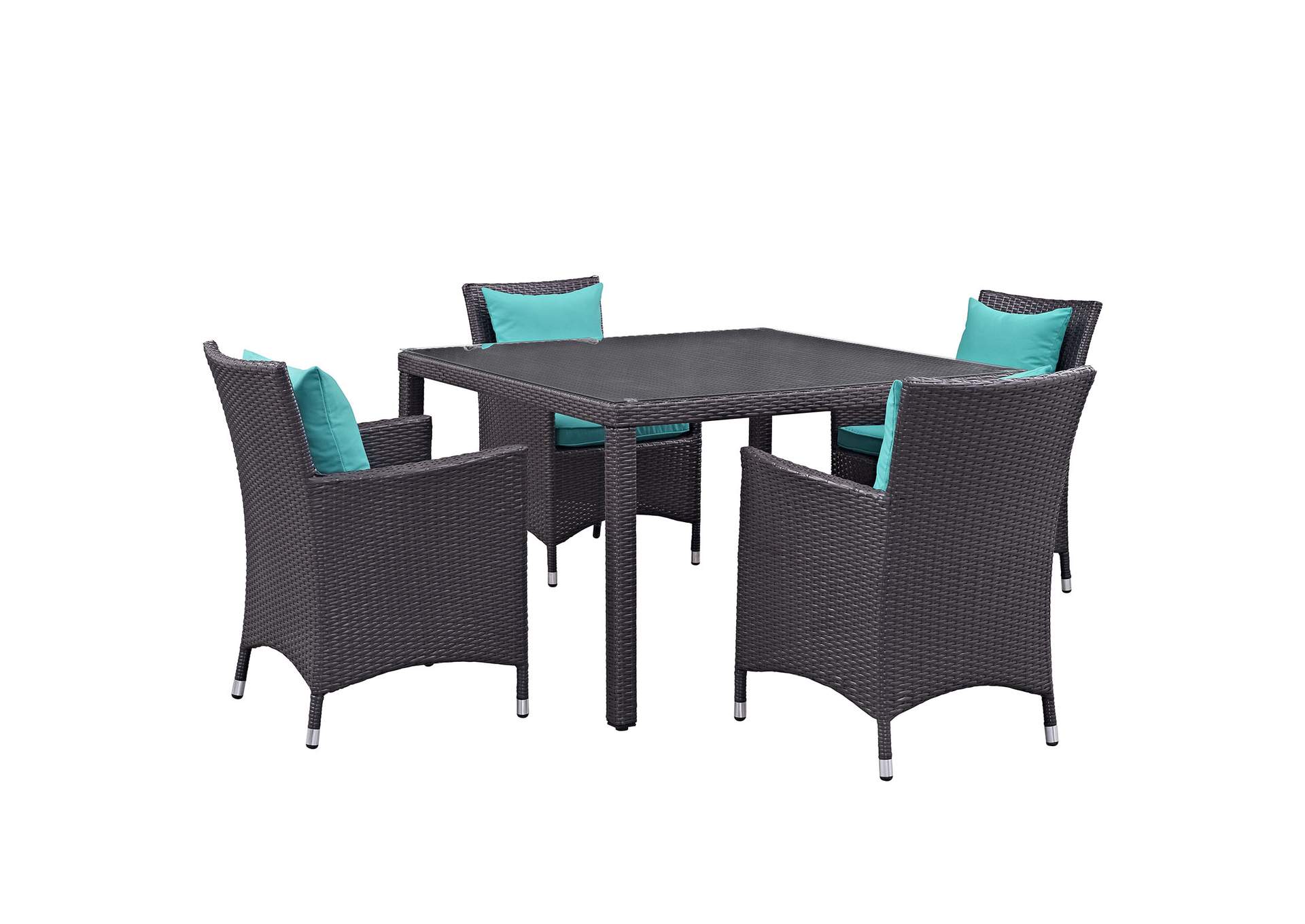 Convene Espresso Turquoise 5 Piece Outdoor Patio Dining Set,Modway