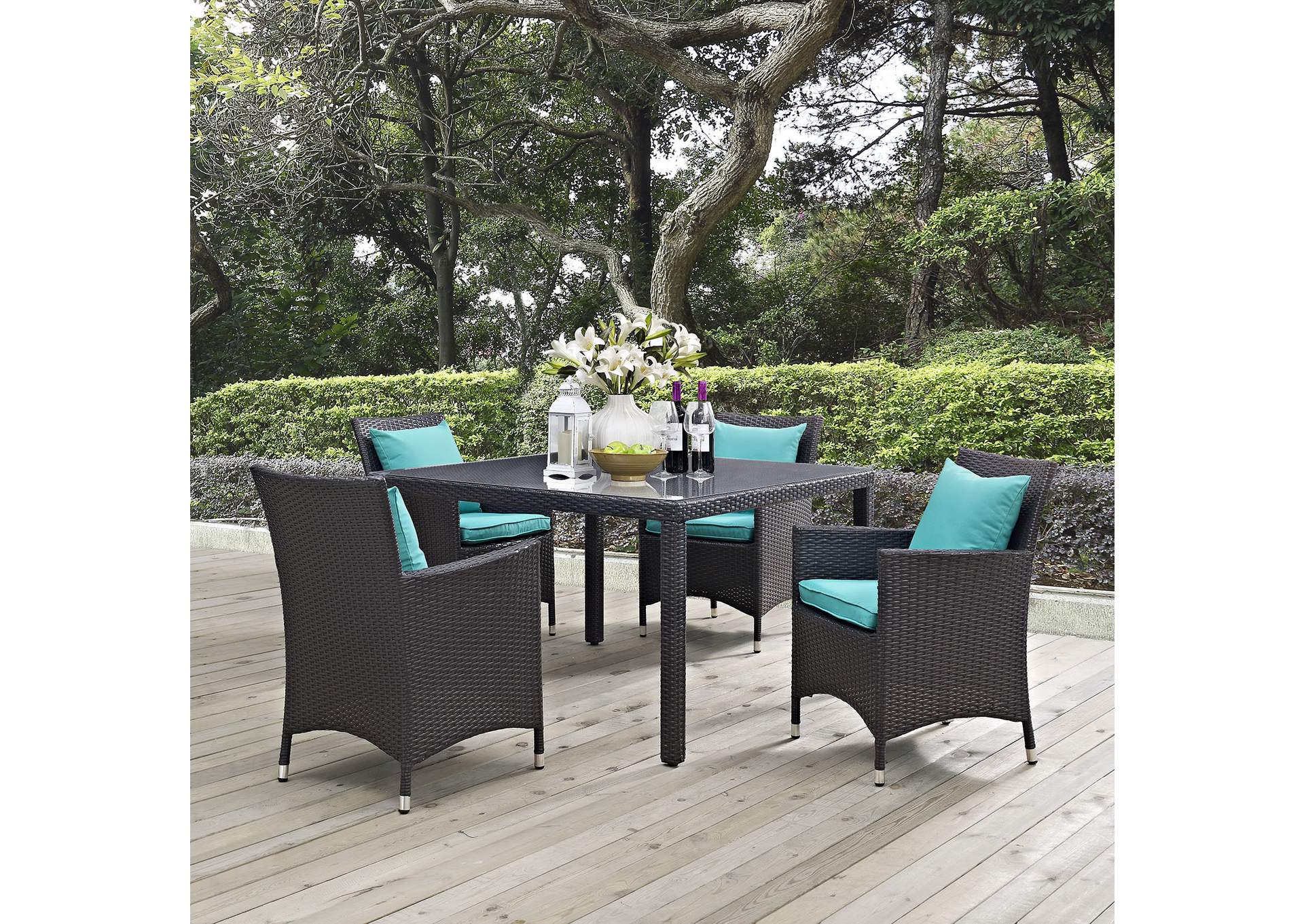 Convene Espresso Turquoise 5 Piece Outdoor Patio Dining Set,Modway