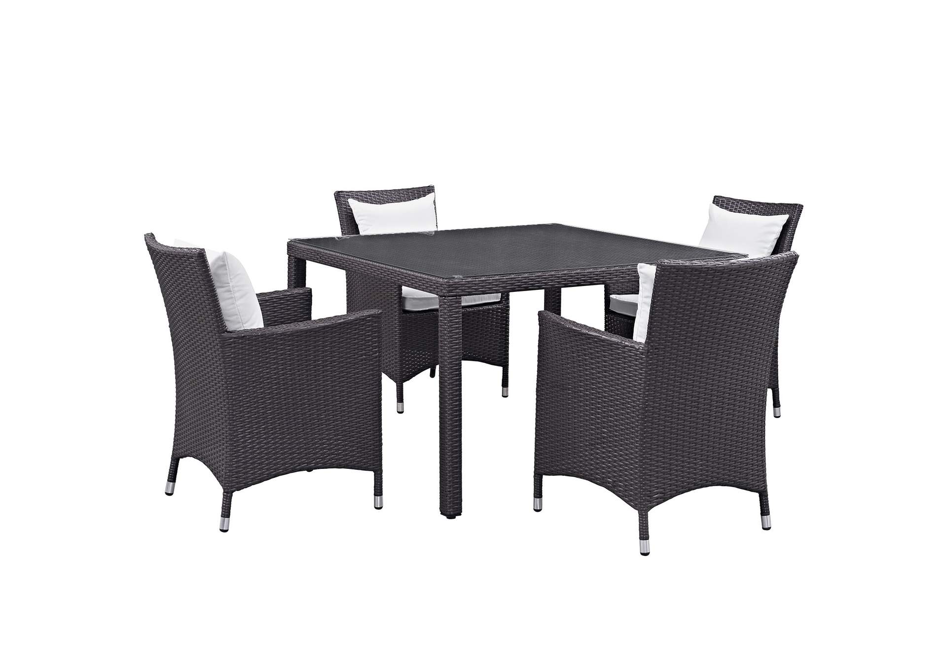 Espresso White Convene 5 Piece Outdoor Patio Dining Set,Modway