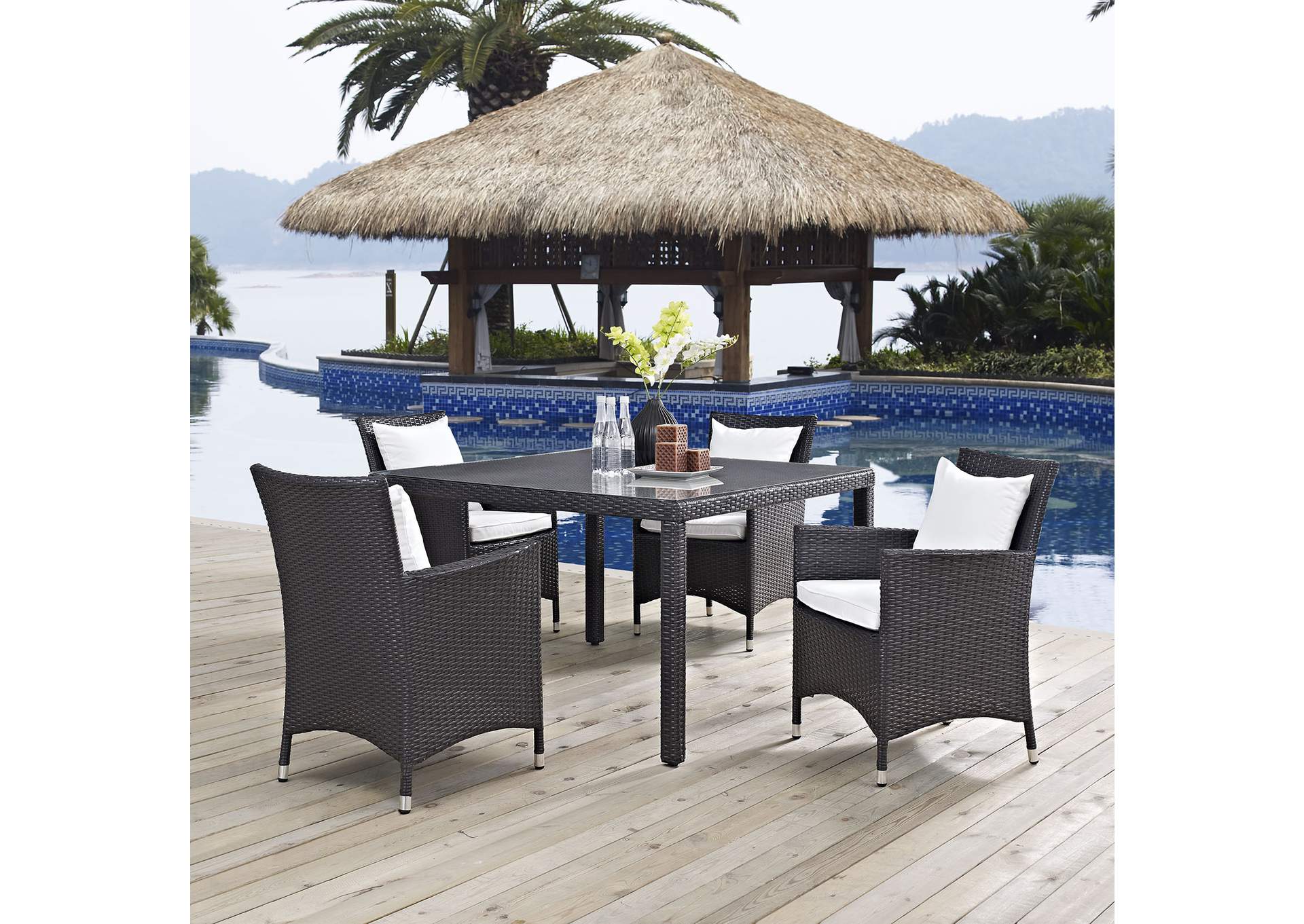 Espresso White Convene 5 Piece Outdoor Patio Dining Set,Modway