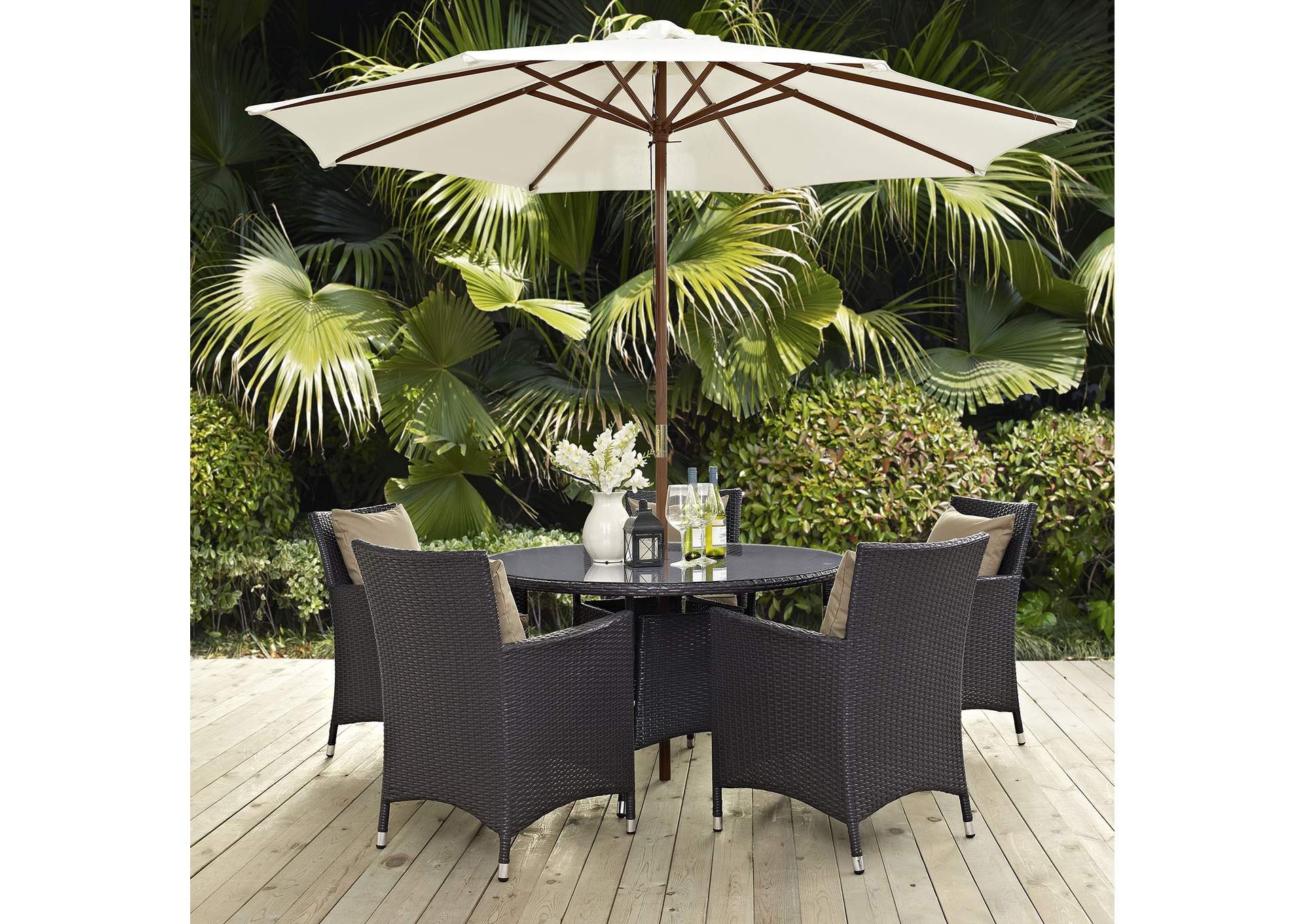 Espresso White Convene 2 Piece Outdoor Patio Dining Set,Modway