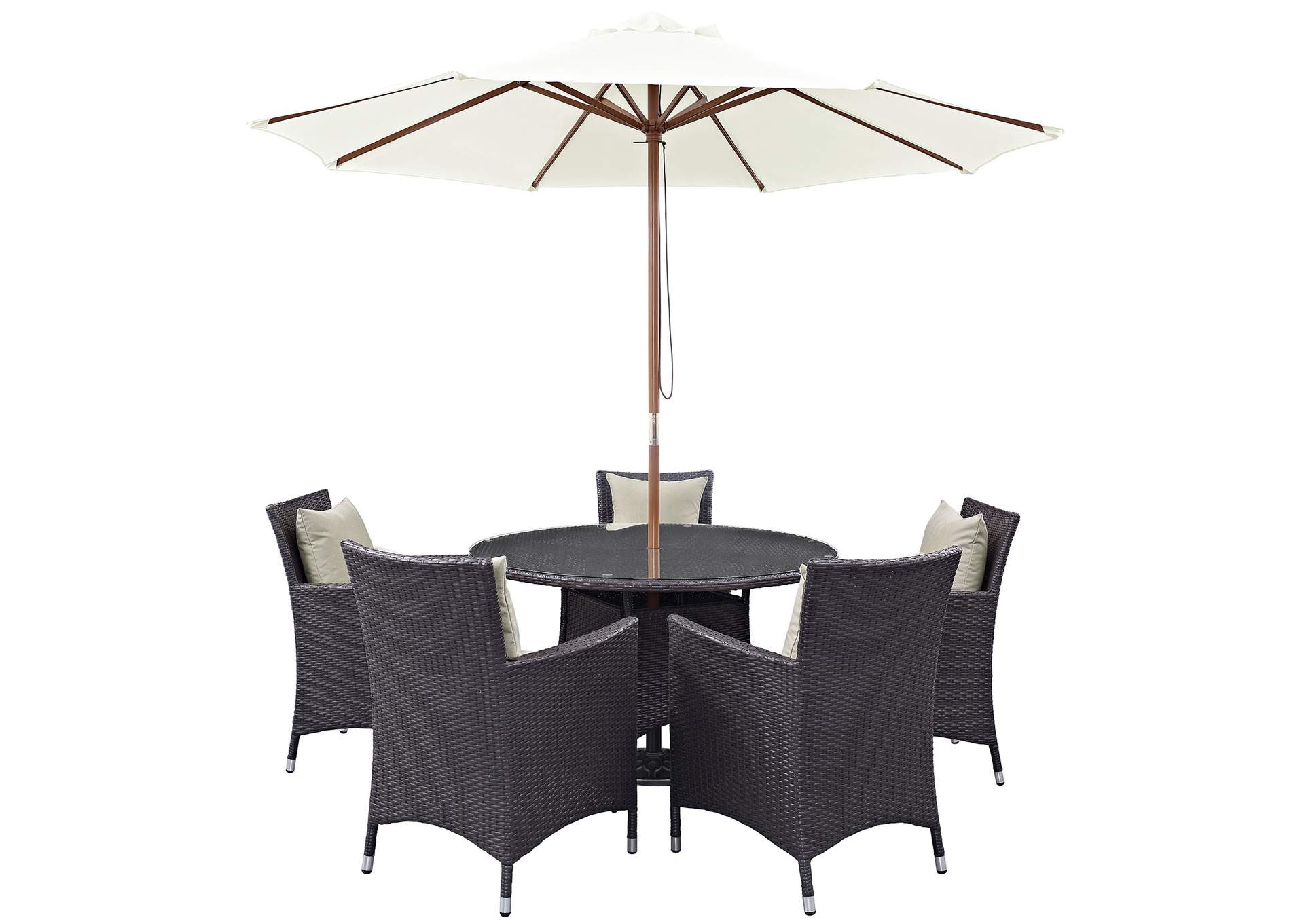 Espresso Beige Convene 7 Piece Outdoor Patio Dining Set,Modway