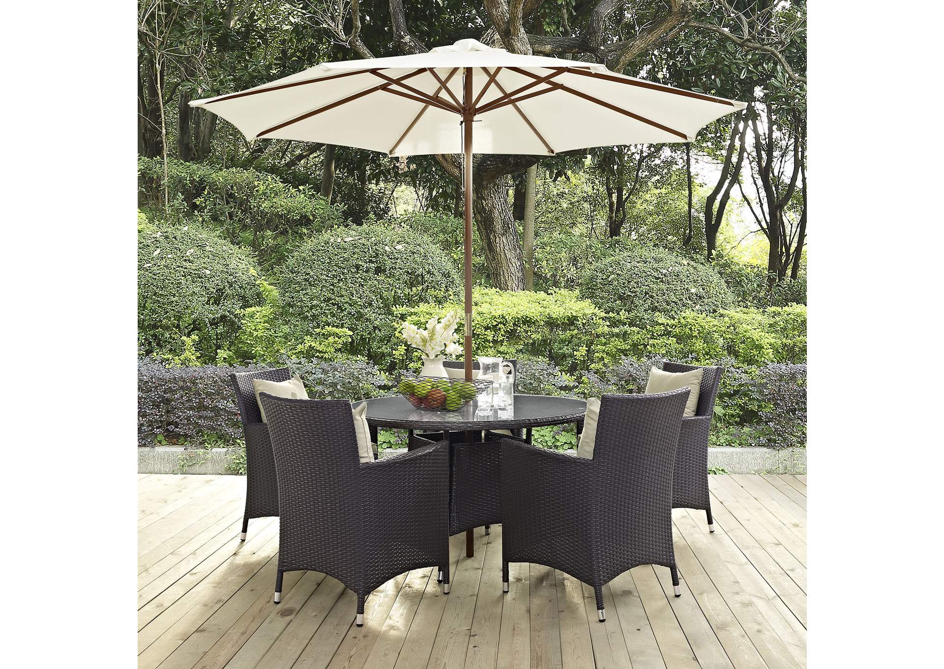 Espresso Beige Convene 7 Piece Outdoor Patio Dining Set,Modway