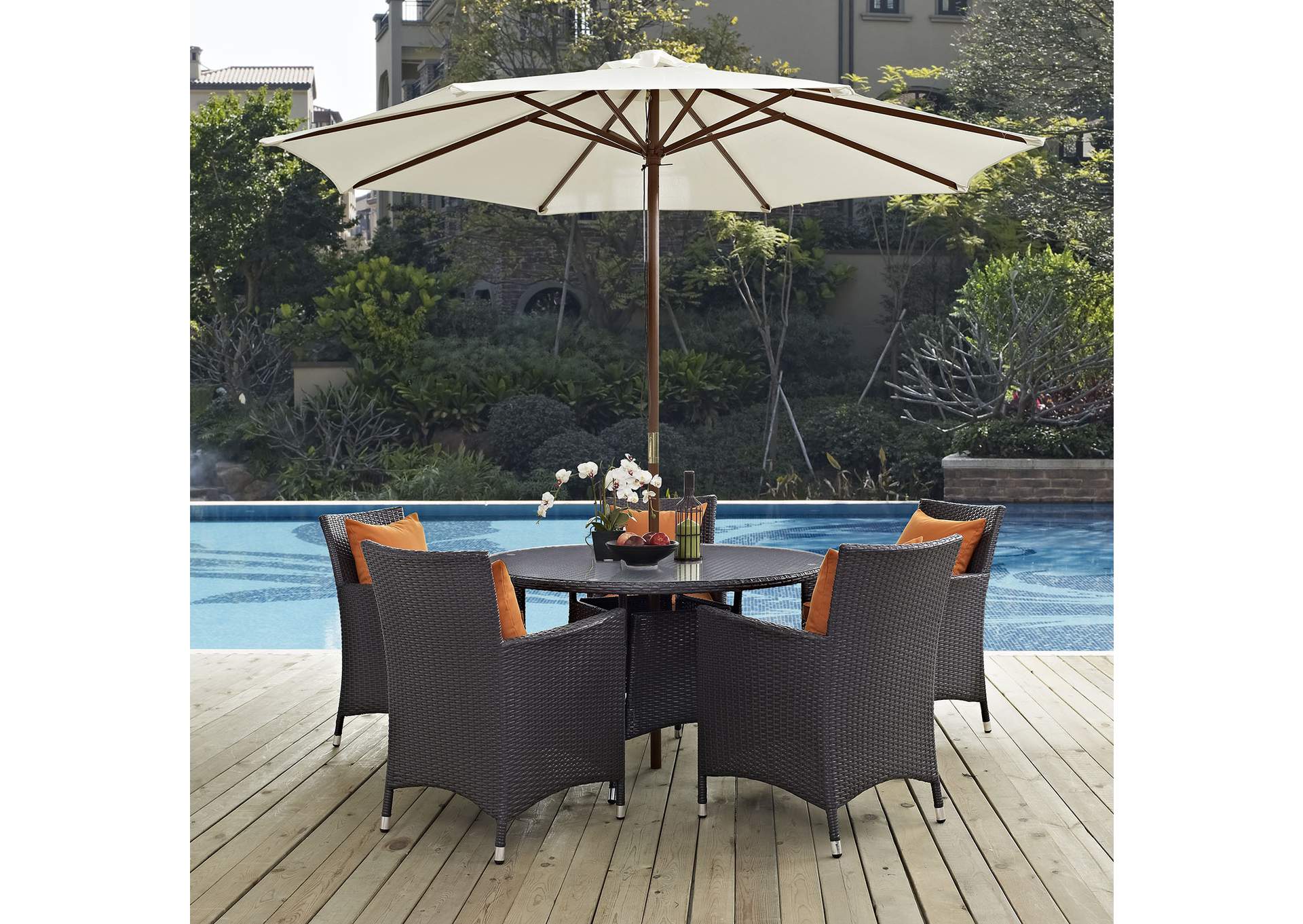 Espresso Orange Convene 7 Piece Outdoor Patio Dining Set,Modway