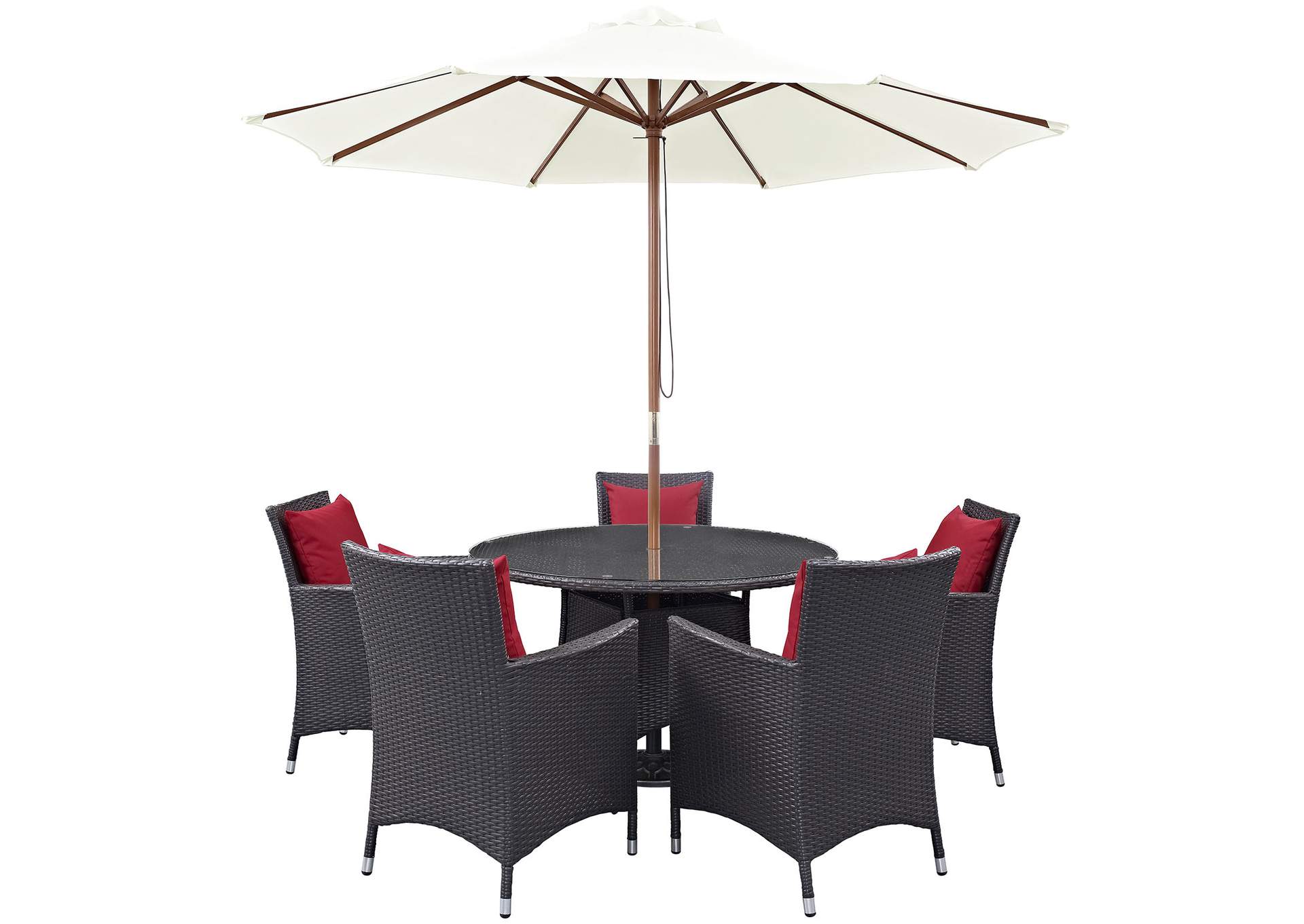 Espresso Red Convene 7 Piece Outdoor Patio Dining Set,Modway