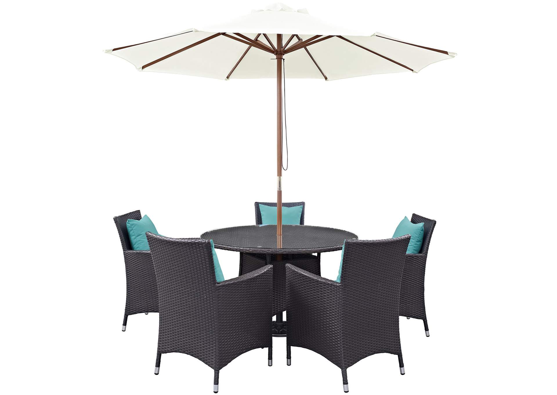 Espresso Turquoise Convene 7 Piece Outdoor Patio Dining Set,Modway