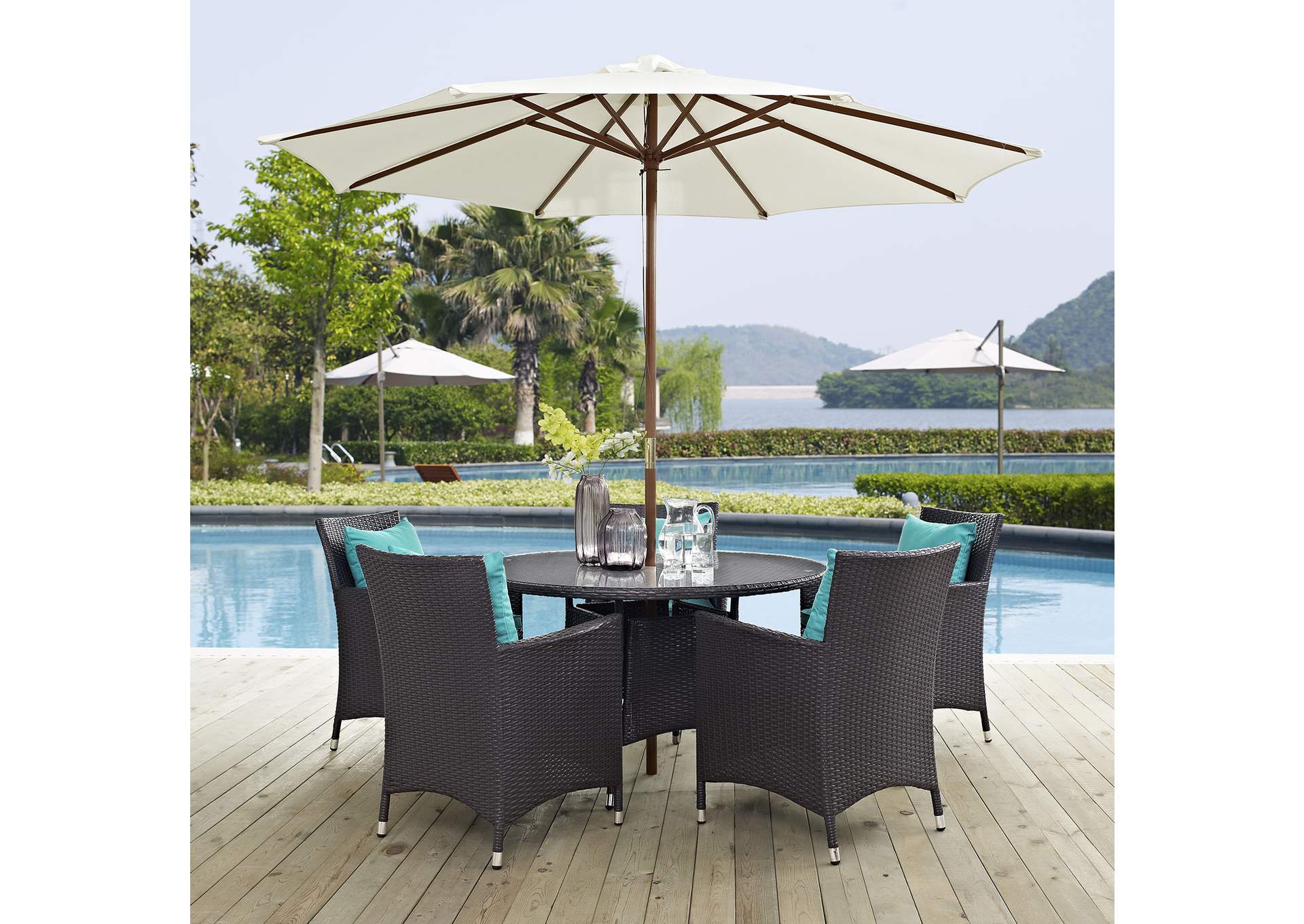 Espresso Turquoise Convene 7 Piece Outdoor Patio Dining Set,Modway