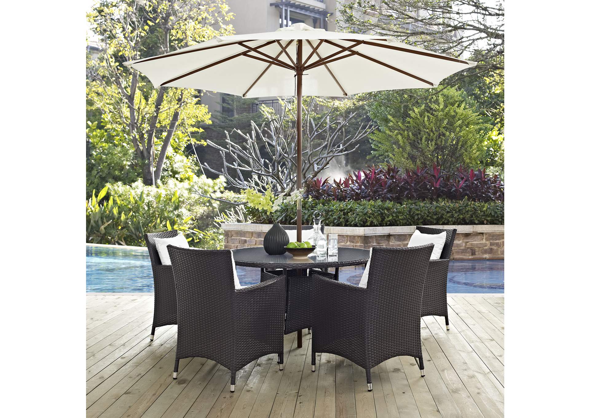 Espresso White Convene 7 Piece Outdoor Patio Dining Set,Modway