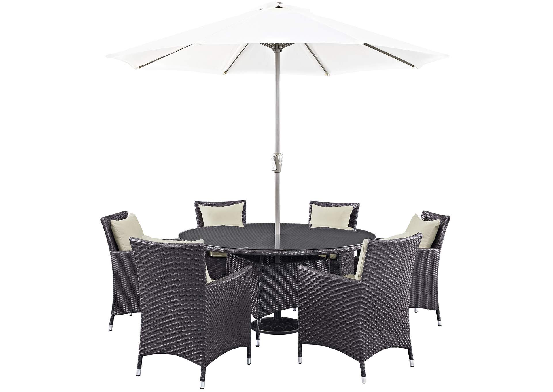 Espresso Beige Convene 8 Piece Outdoor Patio Dining Set,Modway