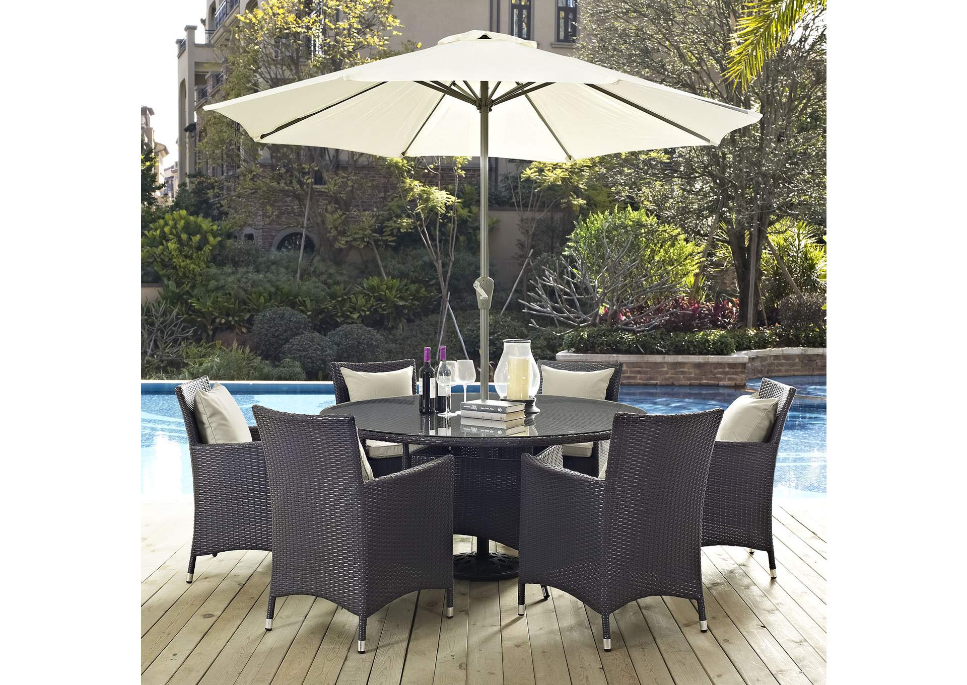 Espresso Beige Convene 8 Piece Outdoor Patio Dining Set,Modway